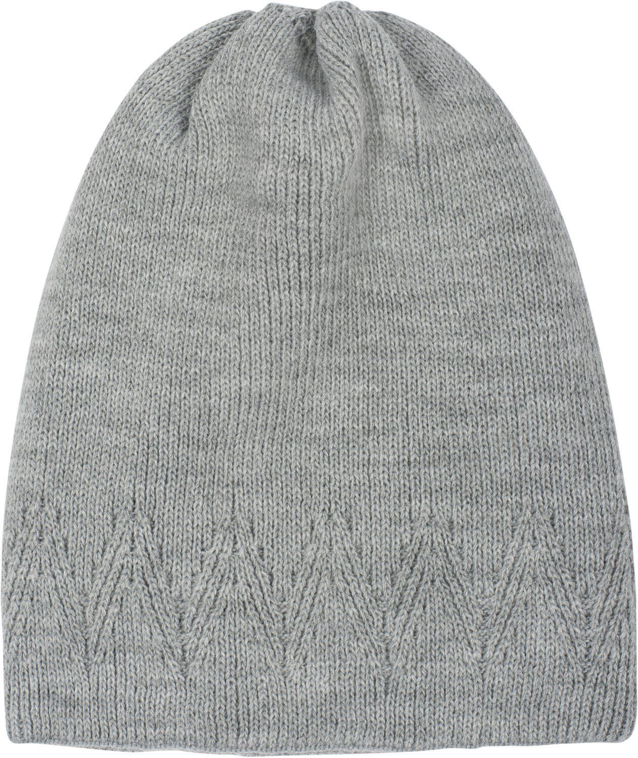 styleBREAKER Bommelmütze (1-St) Strick Bommelmütze mit Grau Zacken Muster