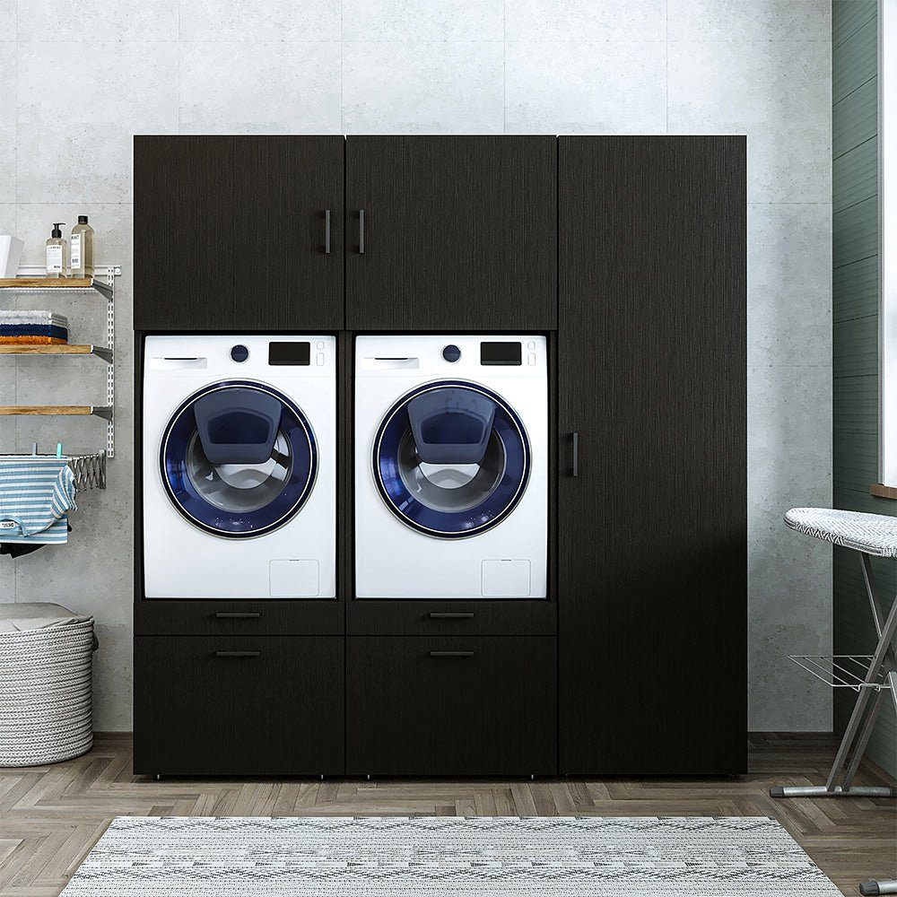 Roomart Waschmaschinenumbauschrank (Waschmaschinenüberbauschrank für Waschmaschine und Trockner Badschrank) schwarz eiche | Schwarz