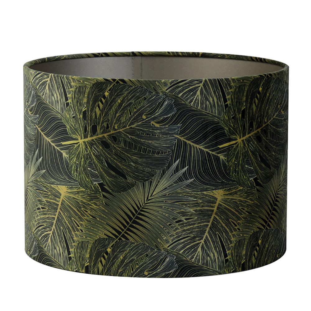 Dirk Davids Leuchten GmbH Lampenschirm Lampenschirm Zylinder Velours Tropical Grün Monstera Blatt 30-30-21cm, Hochwertiger Veloursstoff