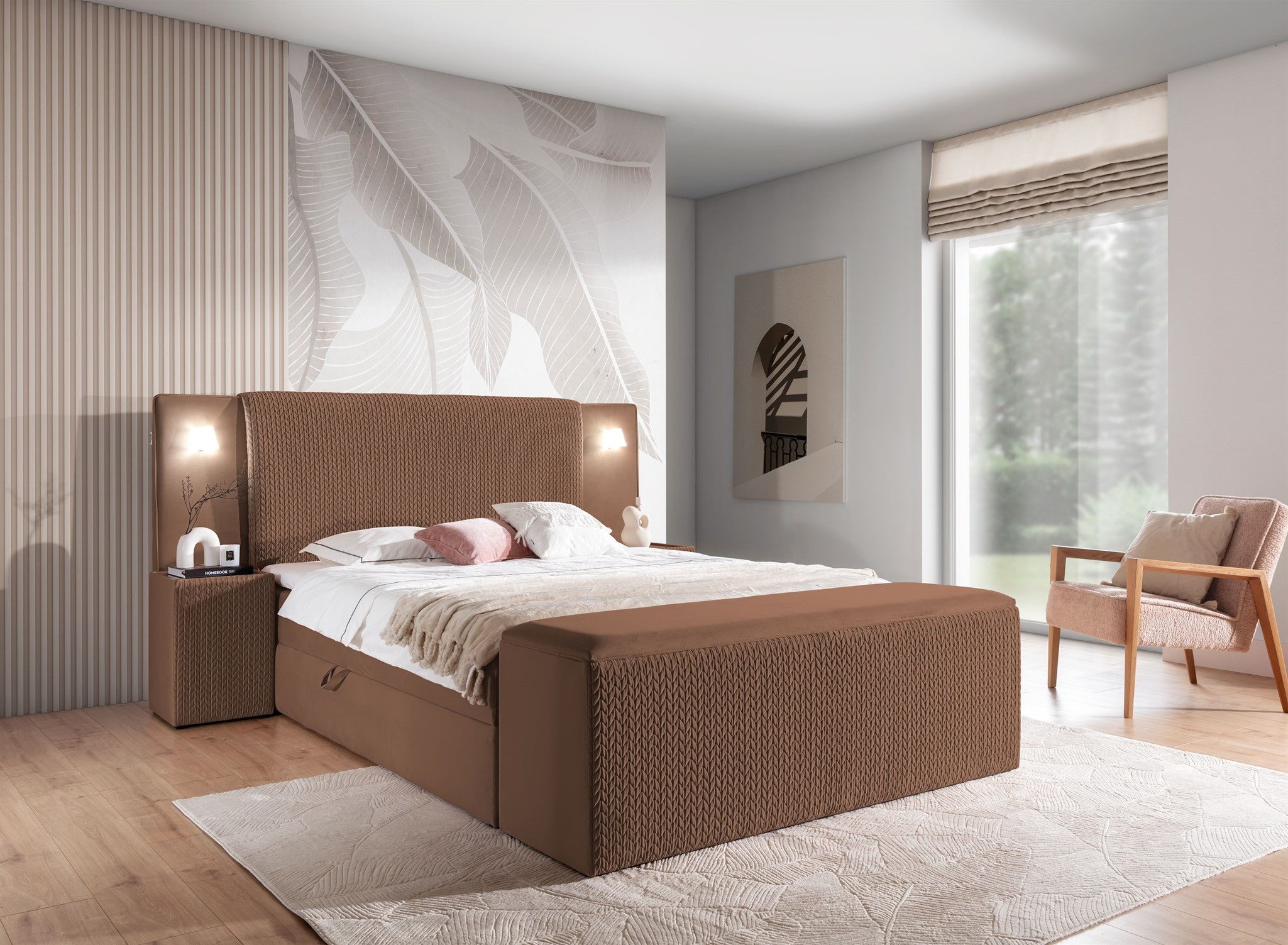 Fun Möbel Boxbett Bett MARTEN in Stoff Magic Velvet Set.1 (Inkl. Bettkästen und Kaltschaumtopper), Ambiente-Beleuchtung mit Touch Funktion im Kopfteil