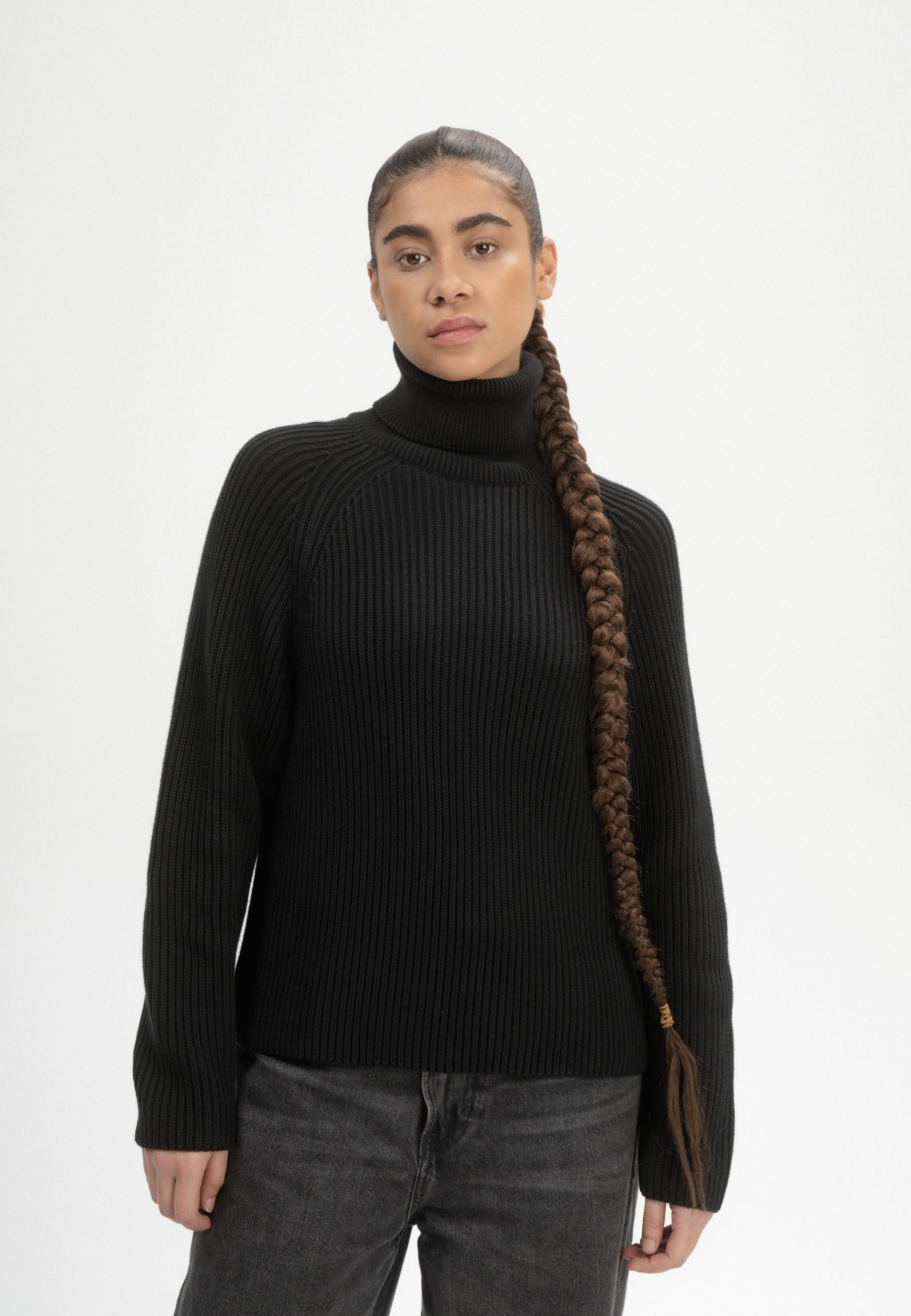 MELA Strickpullover Rippstrick Rollkragenpullover Style CHIRHA Raglanärmel günstig online kaufen