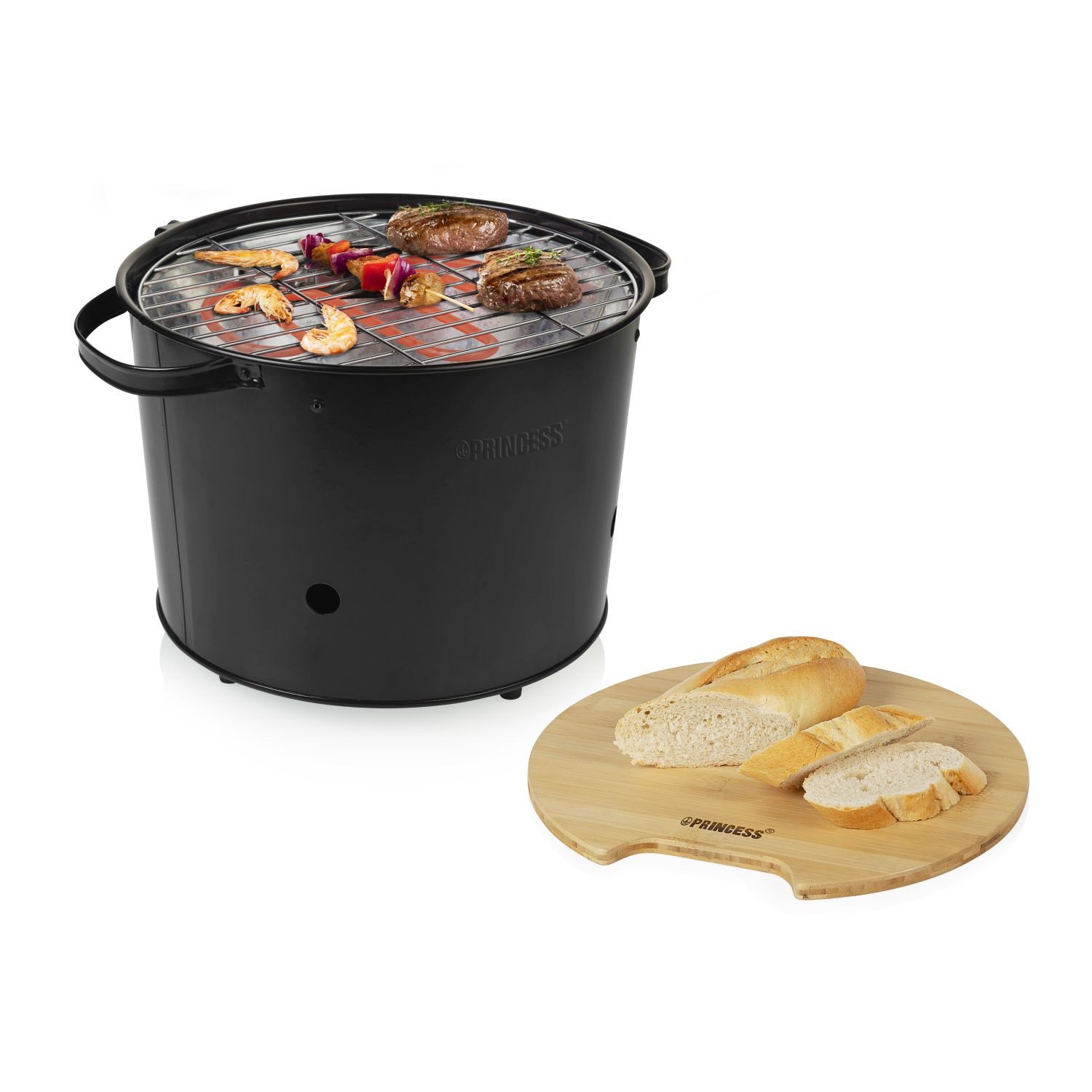 PRINCESS Elektrogrill Princess 112240 Hybrid Bucket Barbecue – Für Elektro- oder Holzkohlegr, 1400 W, Elektro- oder Holzkohlegrill - 1400W