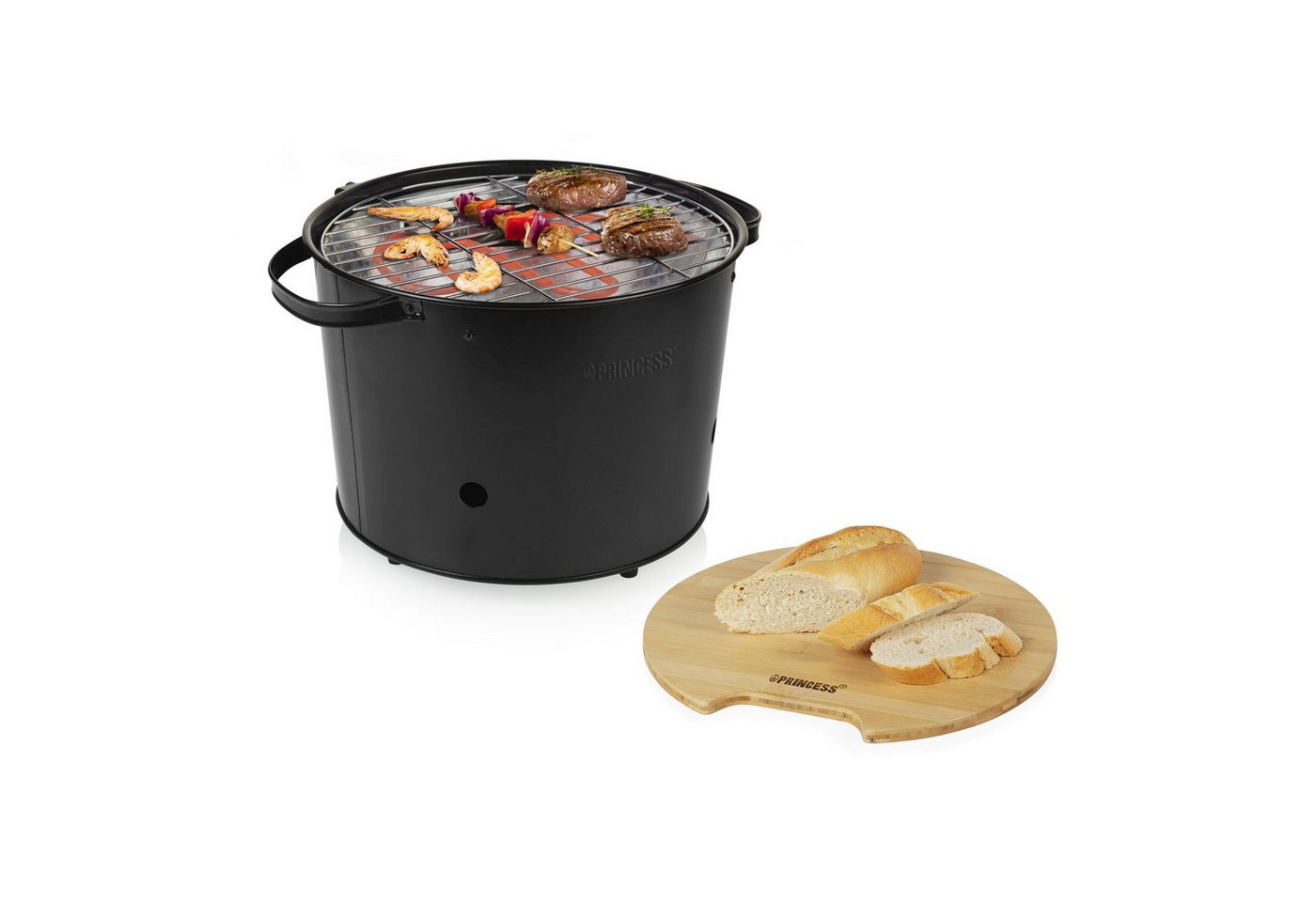 PRINCESS Elektrogrill Princess 112240 Hybrid Bucket Barbecue – Für Elektro- oder Holzkohlegr, 1400 W, Elektro- oder Holzkohlegrill - 1400W
