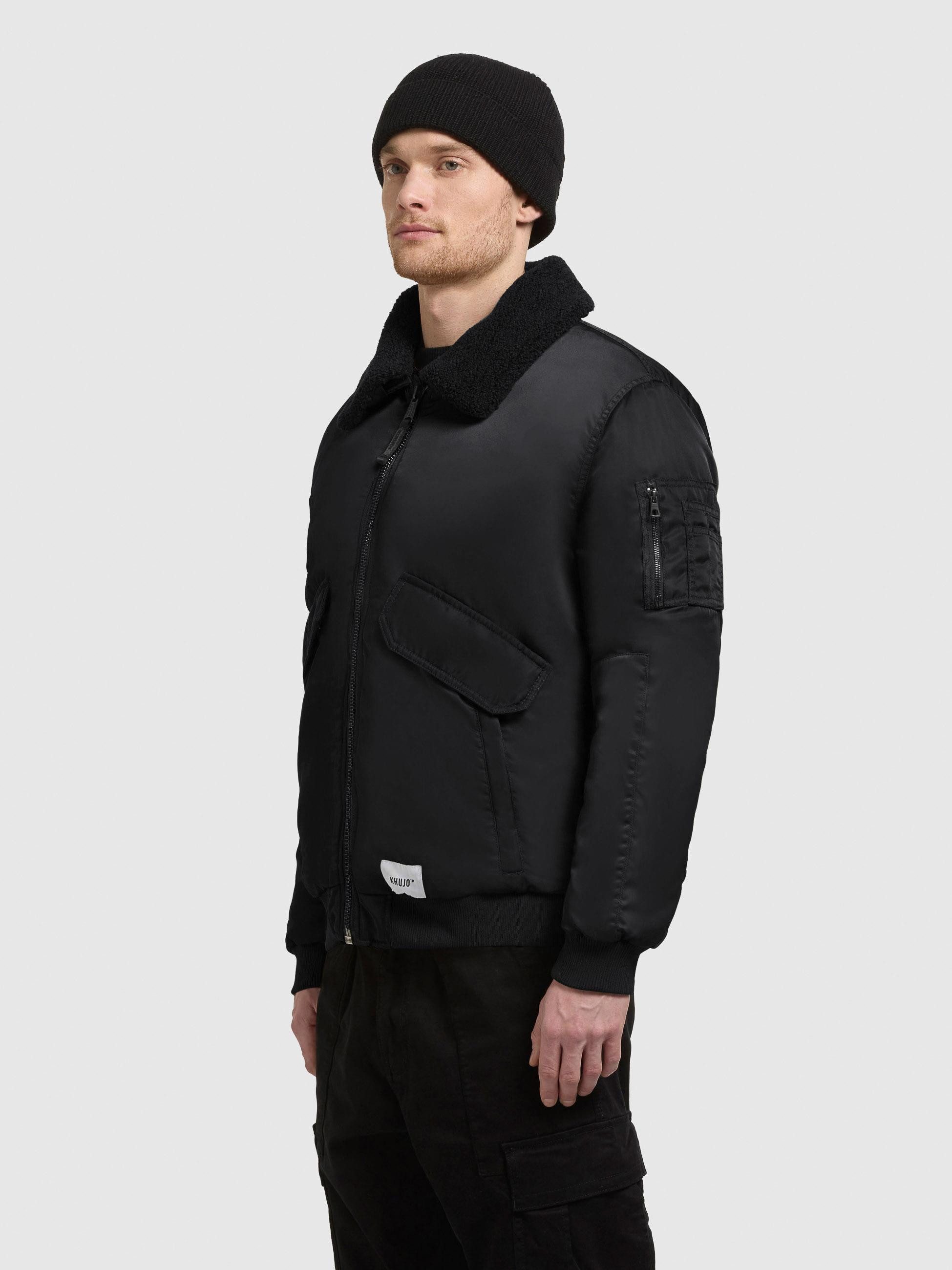 khujo Bomberjacke Ground Weite Herren Winterjacke mit abnehmbarem Kunstpelz-Besatz