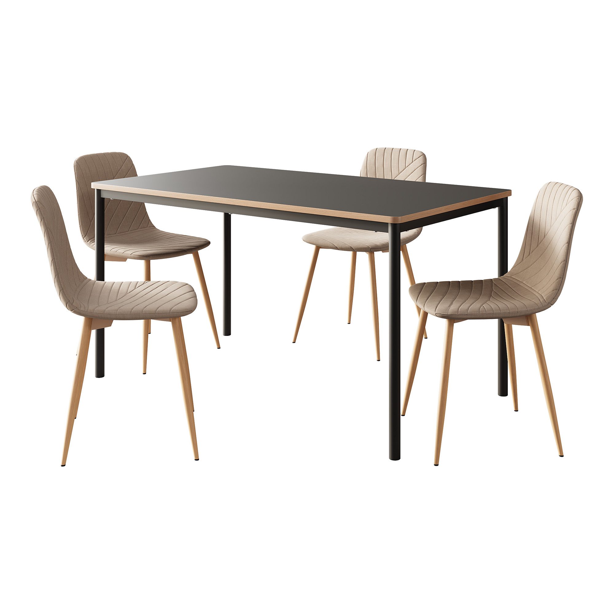 en.casa Essgruppe, (Set, 5-tlg), »Lindesberg« 140x80 cm rechteckige Tischplatte Grau/Hellbraun