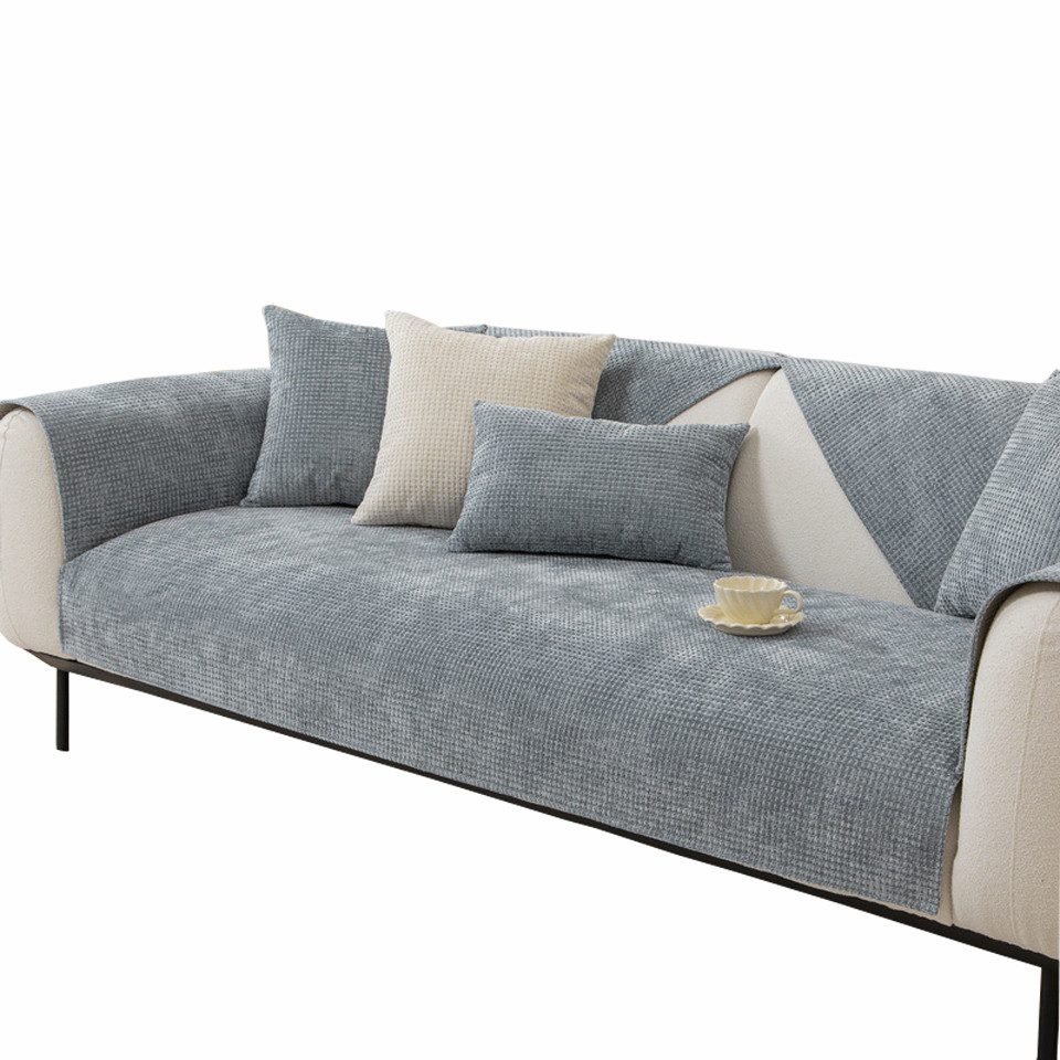 Coonoor Sofahusse Hussen-Set Sofa Abdeckung Kissen Chenille-Sofabezug für 1/2/3/4 Sitze, rutschfest L Form Sofaüberwurf