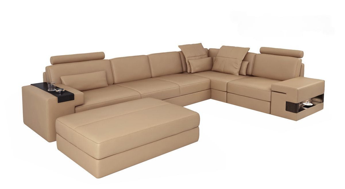 Xlmoebel Ecksofa Leder Ecksofa in L-Form mit Hocker und hochwertiger Polsterung, Hergestellt in Europa