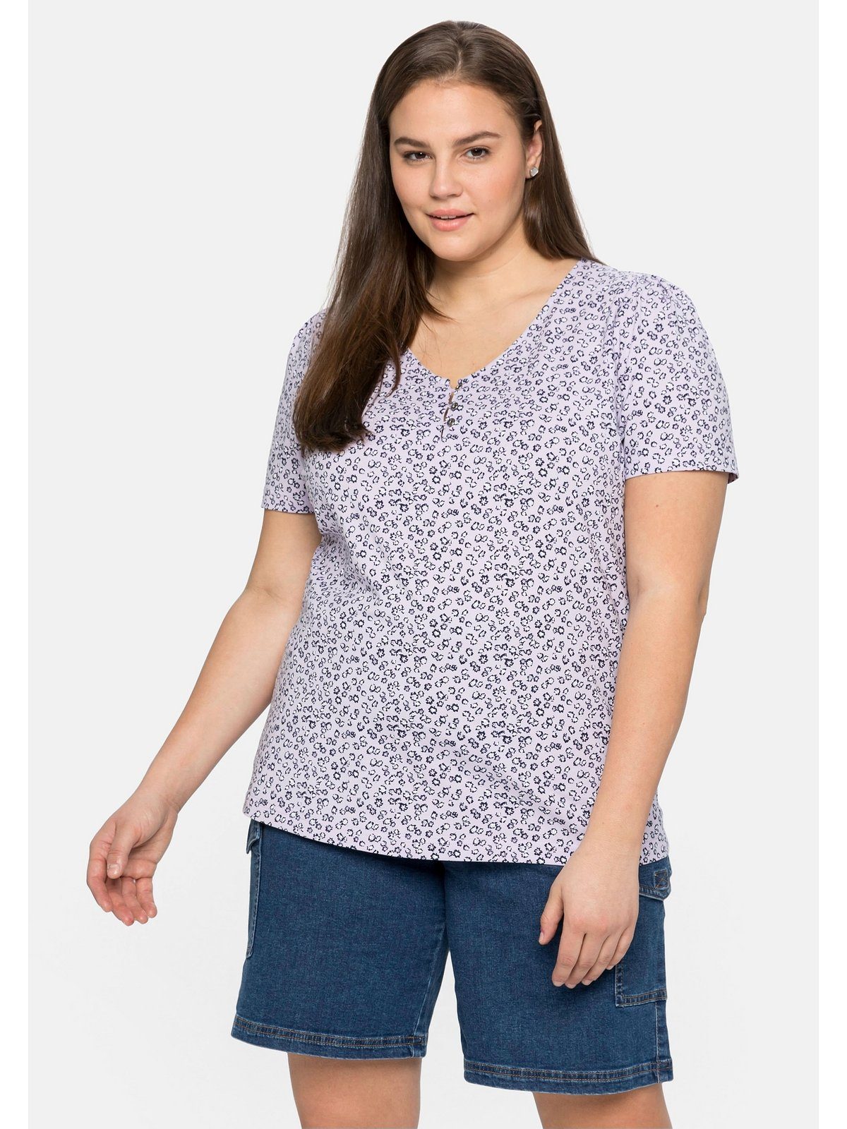 Alloverdruck mit Große zartem Größen Sheego T-Shirt