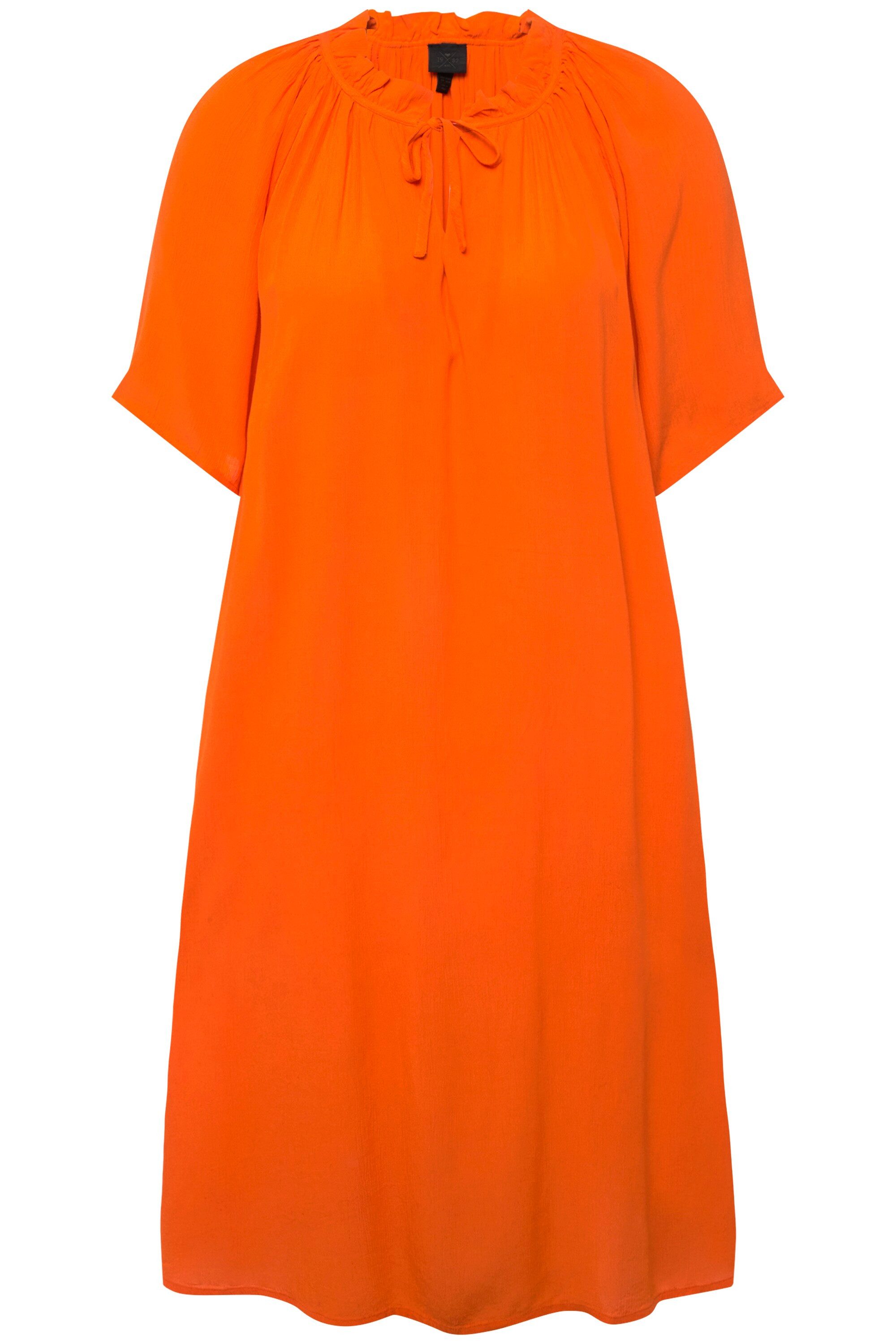 Ulla Popken Minikleid Kleid Rüschen A-Linie Tunika-Ausschnitt Halbarm günstig online kaufen