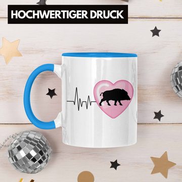 Trendation Tasse Trendation - Wilschwein Herzschlag Tasse Geschenk für Jäger Jagd Hobby
