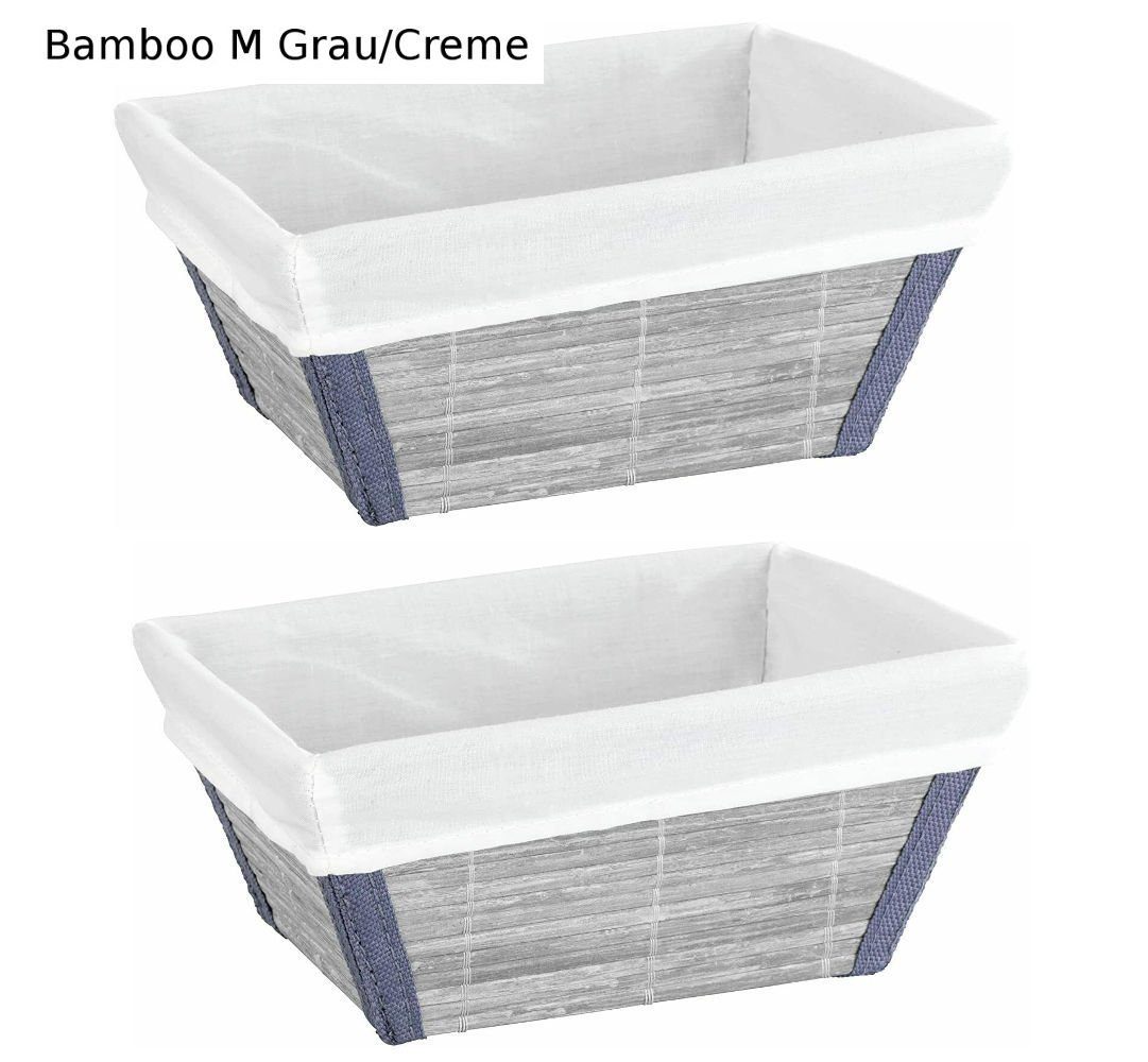 Bambus Set Aufbewahrungskorb WENKO 2-er Bamboo Creme Grau M, Bamboo