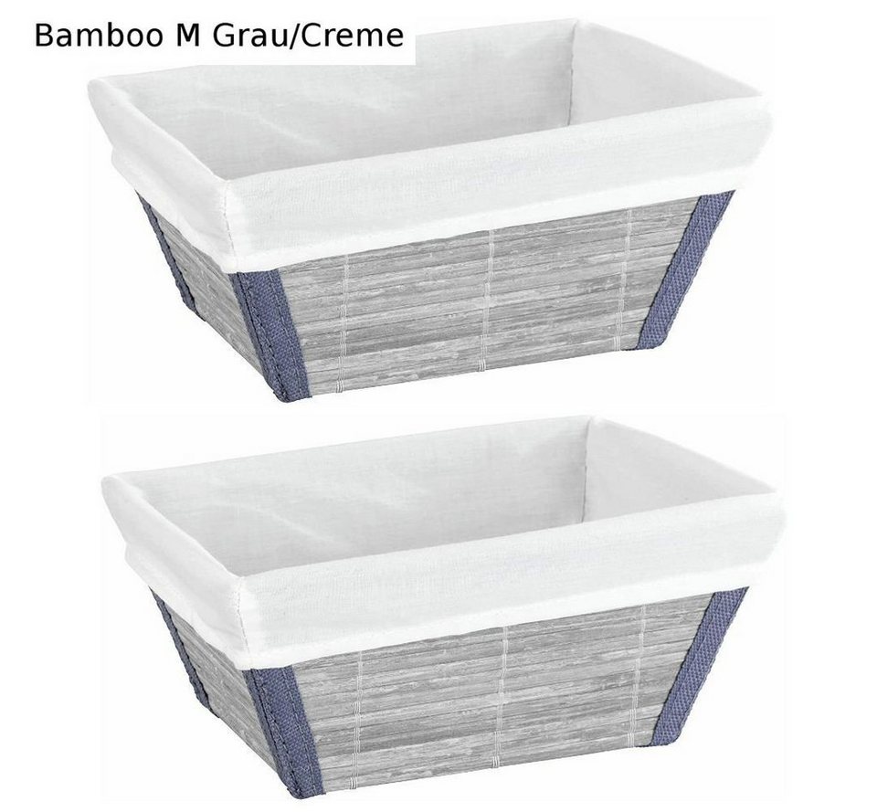 Creme 2-er Grau Bamboo Set Bambus Aufbewahrungskorb WENKO M, Bamboo