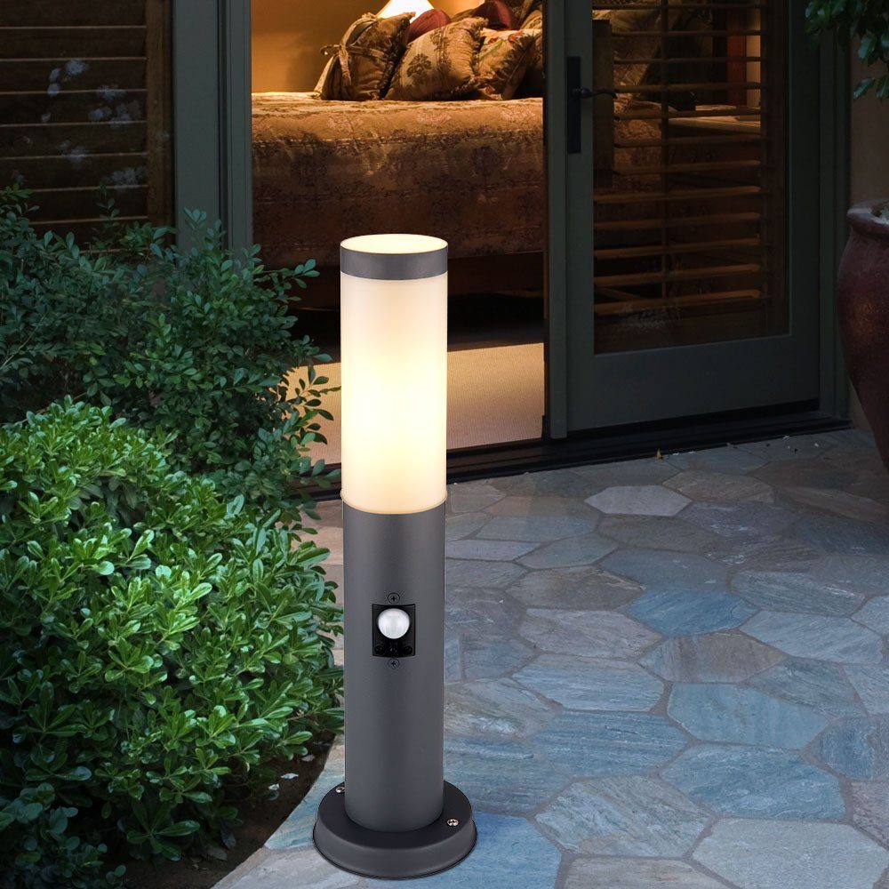Lampe Edelstahl etc-shop Außen-Stehlampe, LED Außen Bewegungsmelder Garten Leuchtmittel Stand Warmweiß, Steh inklusive,