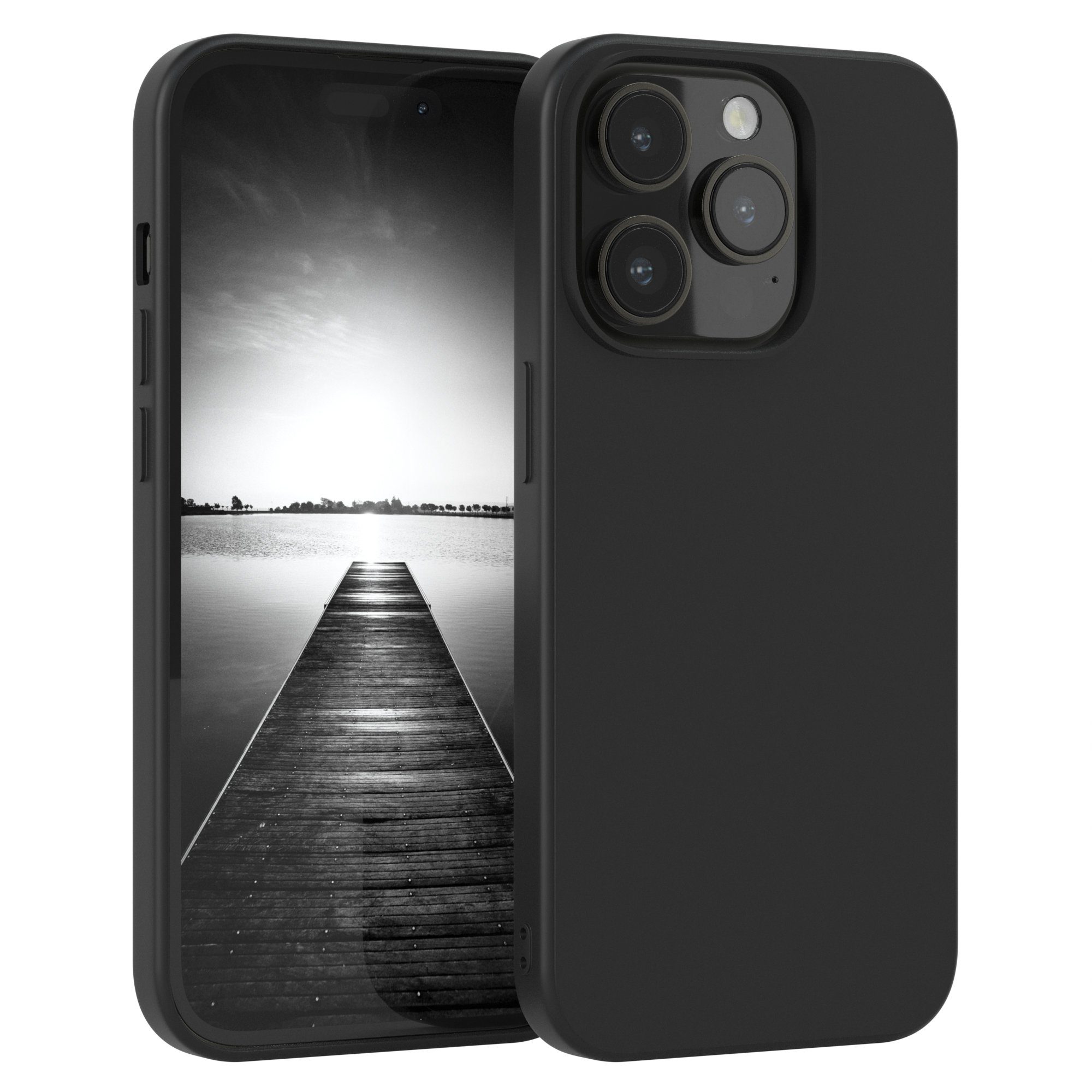 EAZY CASE Handyhülle für Apple iPhone 14 Pro Hülle Silikon 6,1 Zoll, Silikon Schutzhülle mit Kameraschutz kratzfest Back Cover Etui Schwarz