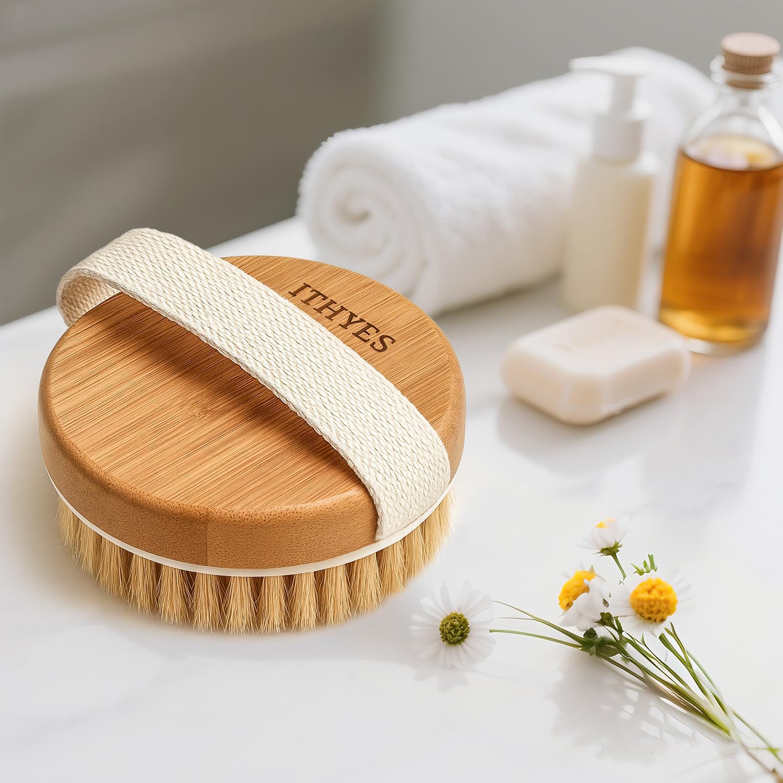 Forrlite Massagebürste Trockenbürste, Körperbürste, Peelingbürste, natürliche Borsten, Badebürste zum Entfernen abgestorbener Haut, Cellulite, verbessert Lymphfunktionen, Peeling