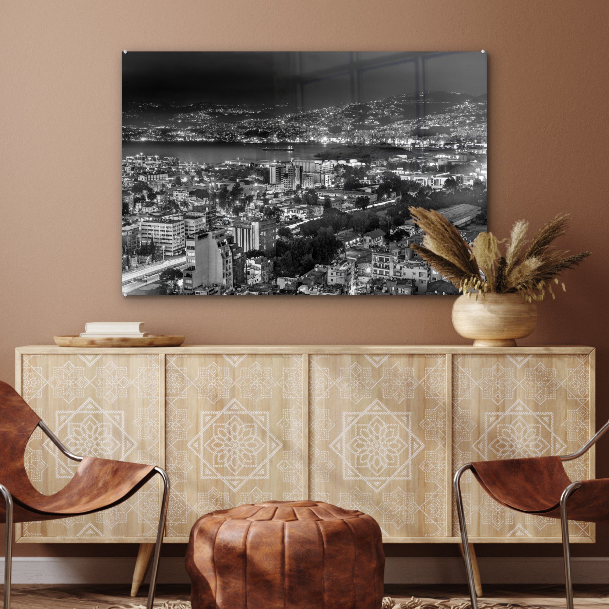 MuchoWow von schwarz-weiß, Beirut & im (1 Libanon - Schlafzimmer Abendfoto Wohnzimmer Acrylglasbild St), Acrylglasbilder