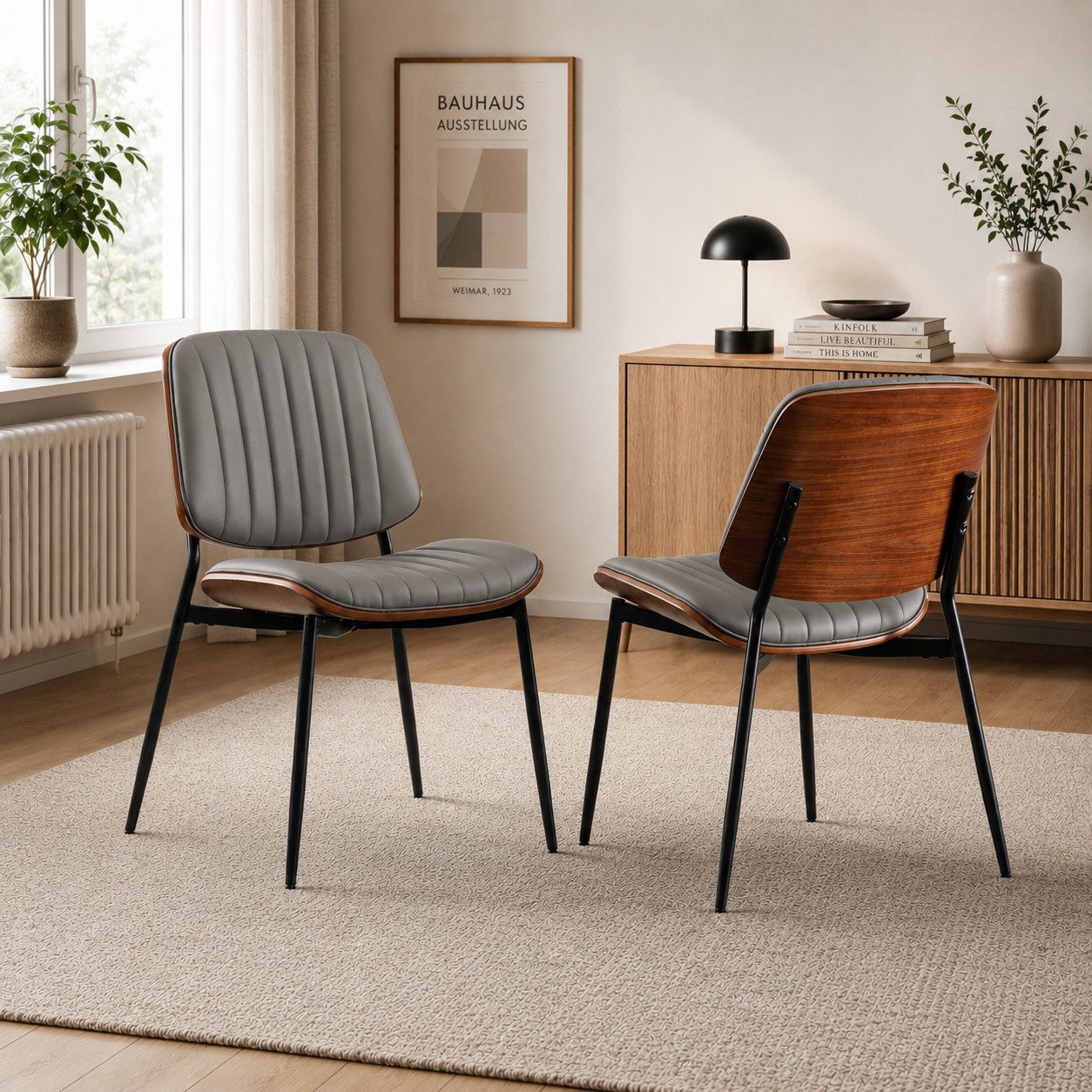 LIVIHOME Esszimmerstuhl ELVA (Set, 2 St), Retro-Design mit gebogener Rückenlehne in Walnussholz-Optik