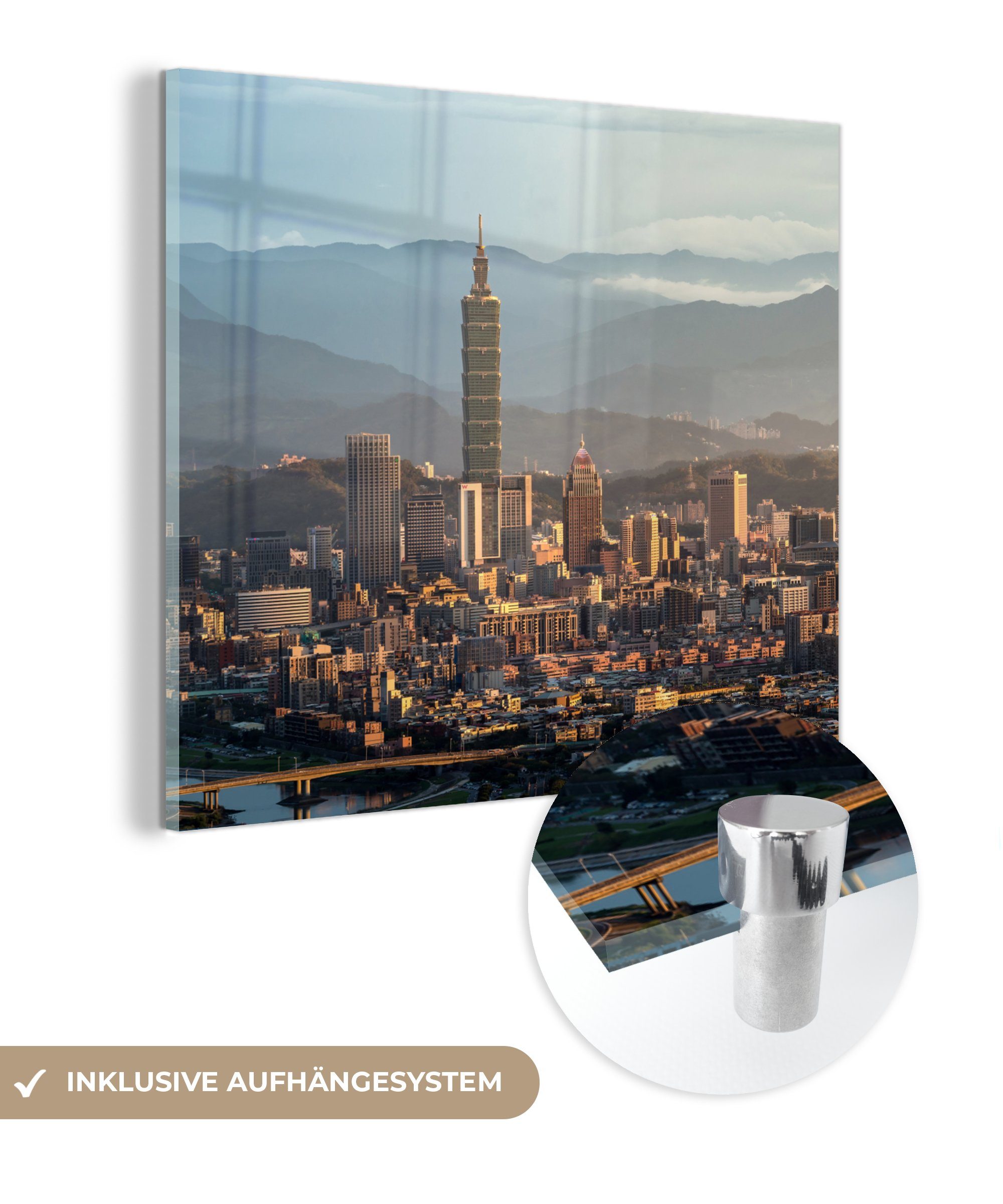 MuchoWow Acrylglasbild Der taiwanesische Wolkenkratzer in der Stadt Taipeh am Nachmittag, (1 St), Glasbilder - Bilder auf Glas Wandbild - Foto auf Glas - Wanddekoration