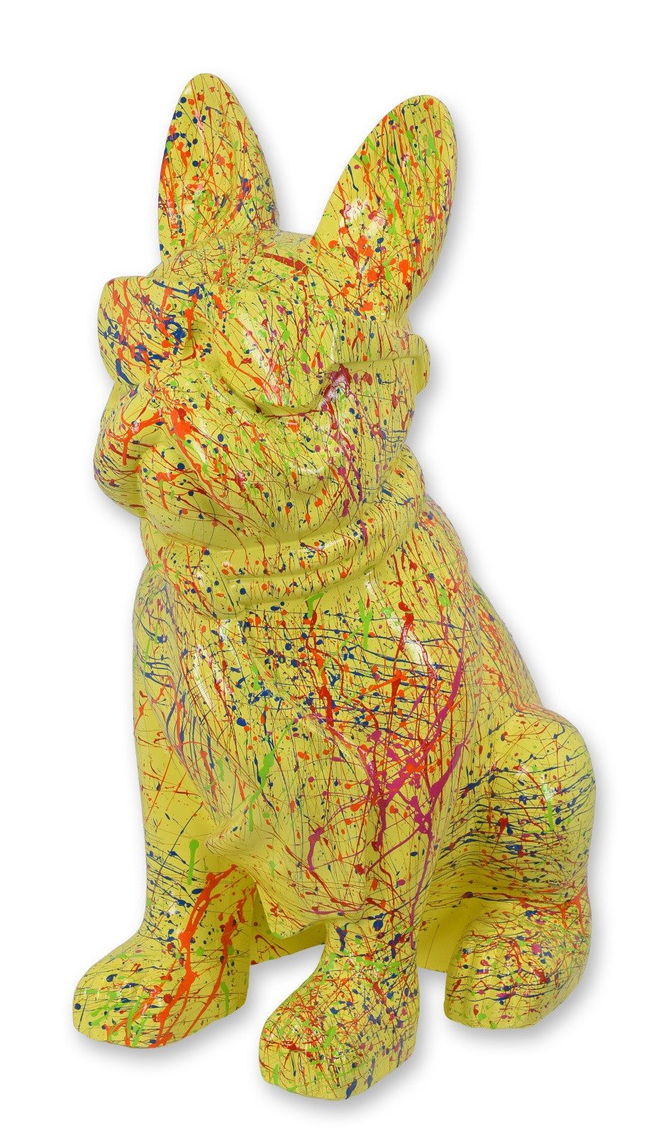 Aubaho Dekoobjekt Figur Bulldogge mit Sonnenbrille und Krawatte gelbe Spritzer Replikat