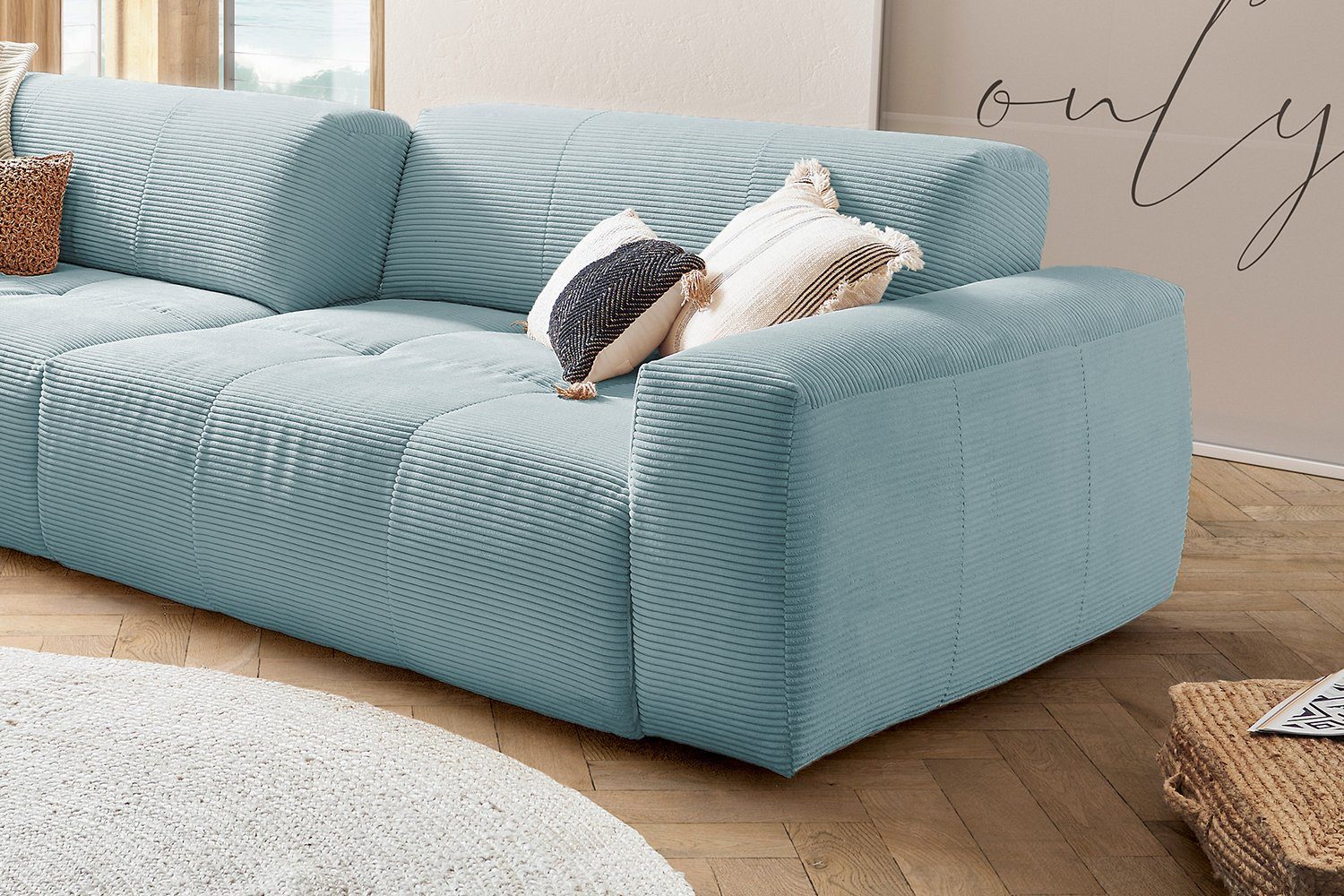 Big KAWOLA Farben Cord 3-Sitzer mit Sitztiefenverstellung versch. hellblau PALACE, Sofa