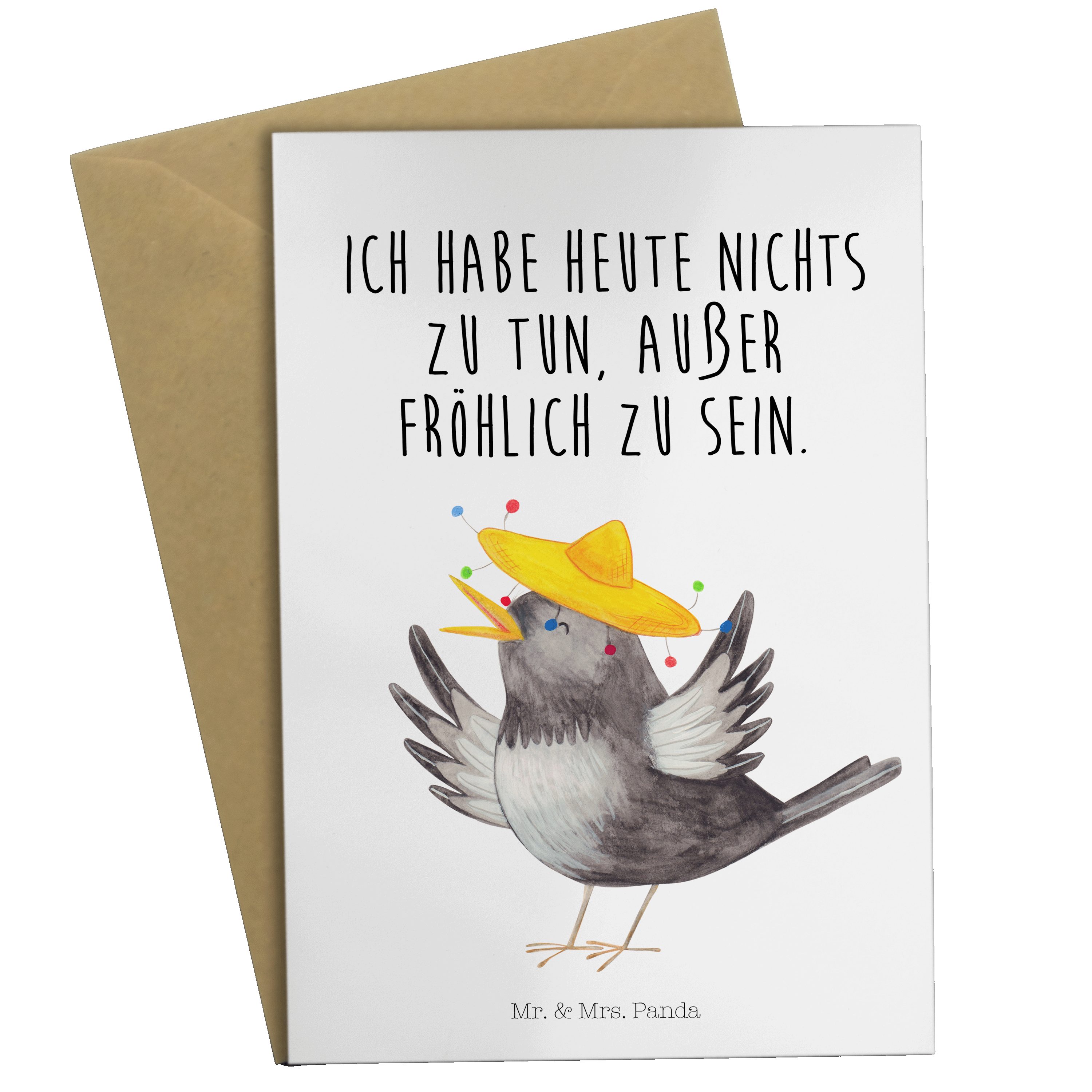 Mr. & Mrs. Panda Grußkarte Rabe mit Sombrero - Weiß - Geschenk, Glück Spruch, Klappkarte, Karte