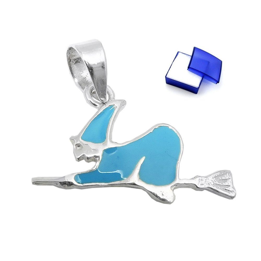 unbespielt Kettenanhänger Kinder Anhänger Hexe kleiner Silberschmuck für 16 Silber emailliert Schmuckbox, blau inkl. x 925 Kinder 10 mm