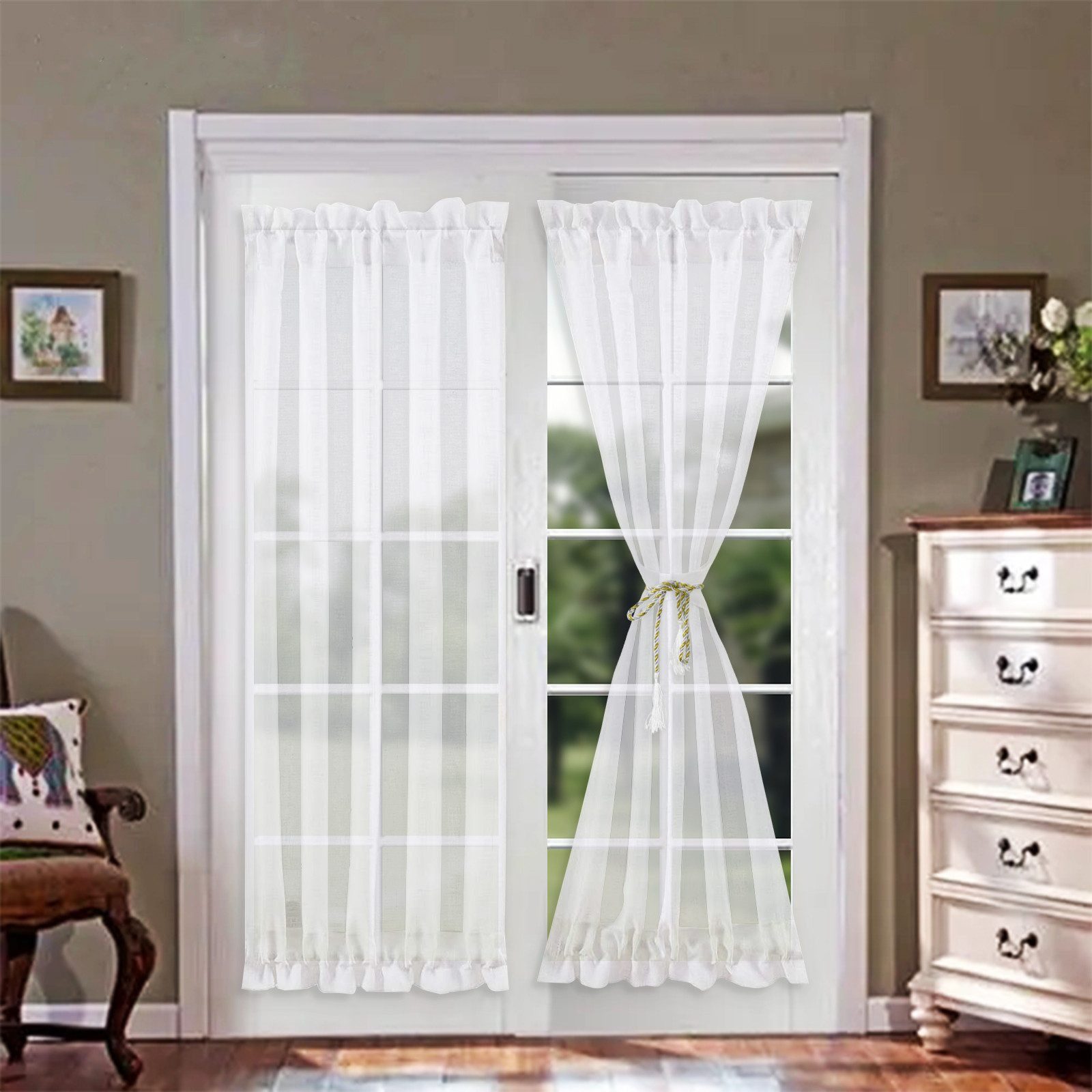 BTTO V&G Türvorhang Türvorhang Weiß/Grau,Französisch Tür Vorhang,Voile Kurz günstig online kaufen