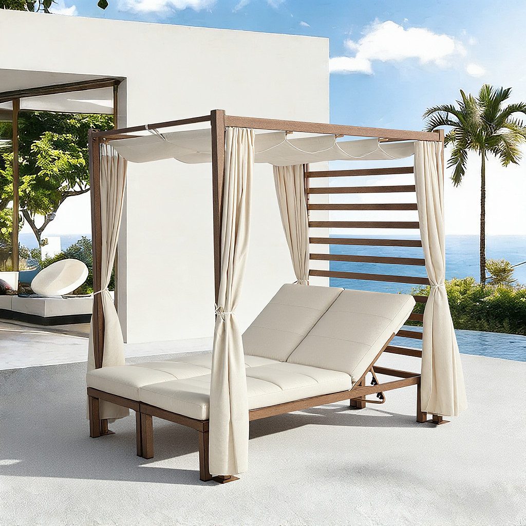 Gardissimo Doppelliege Daybed Lovina für 2 Personen wetterfest Sonnenliege mit Dach Pavillon, Spar-Set, komplett-Set, wetterfest / 240 kg Tragkraft / mit flexibelem Sonnendach