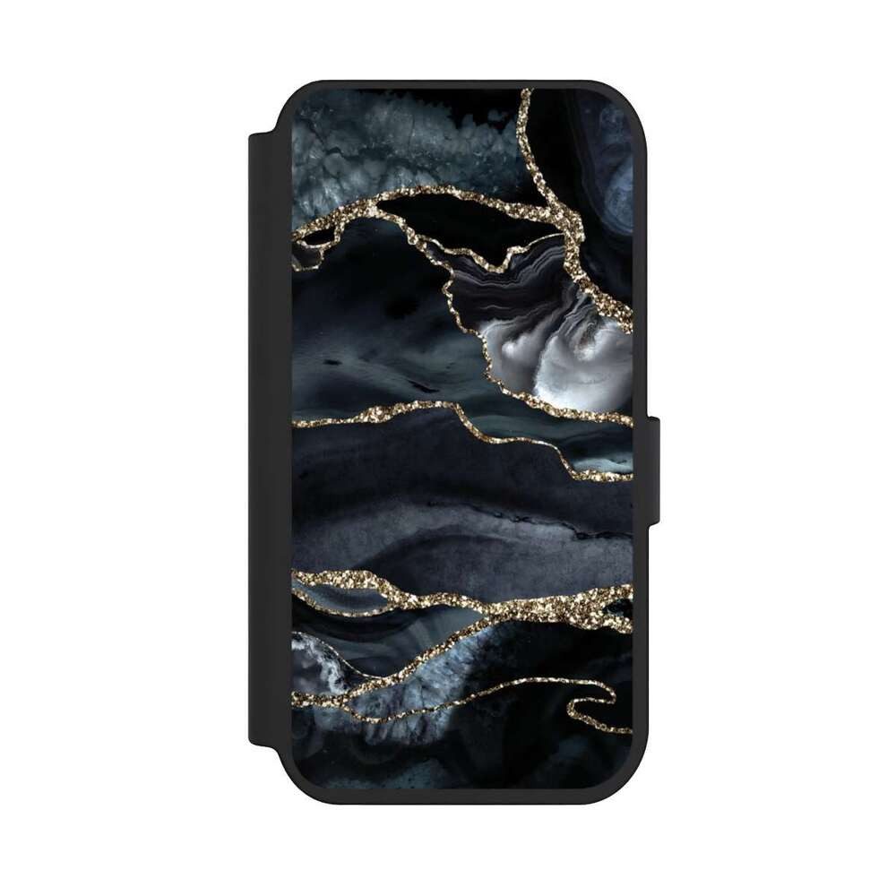 NIVOCASE Handyhülle Glitzer Look Marmor Trends Dark marble gold Glitter look, Apple iPhone 14 Pro Klapphülle Handyhülle aus Kunst Leder