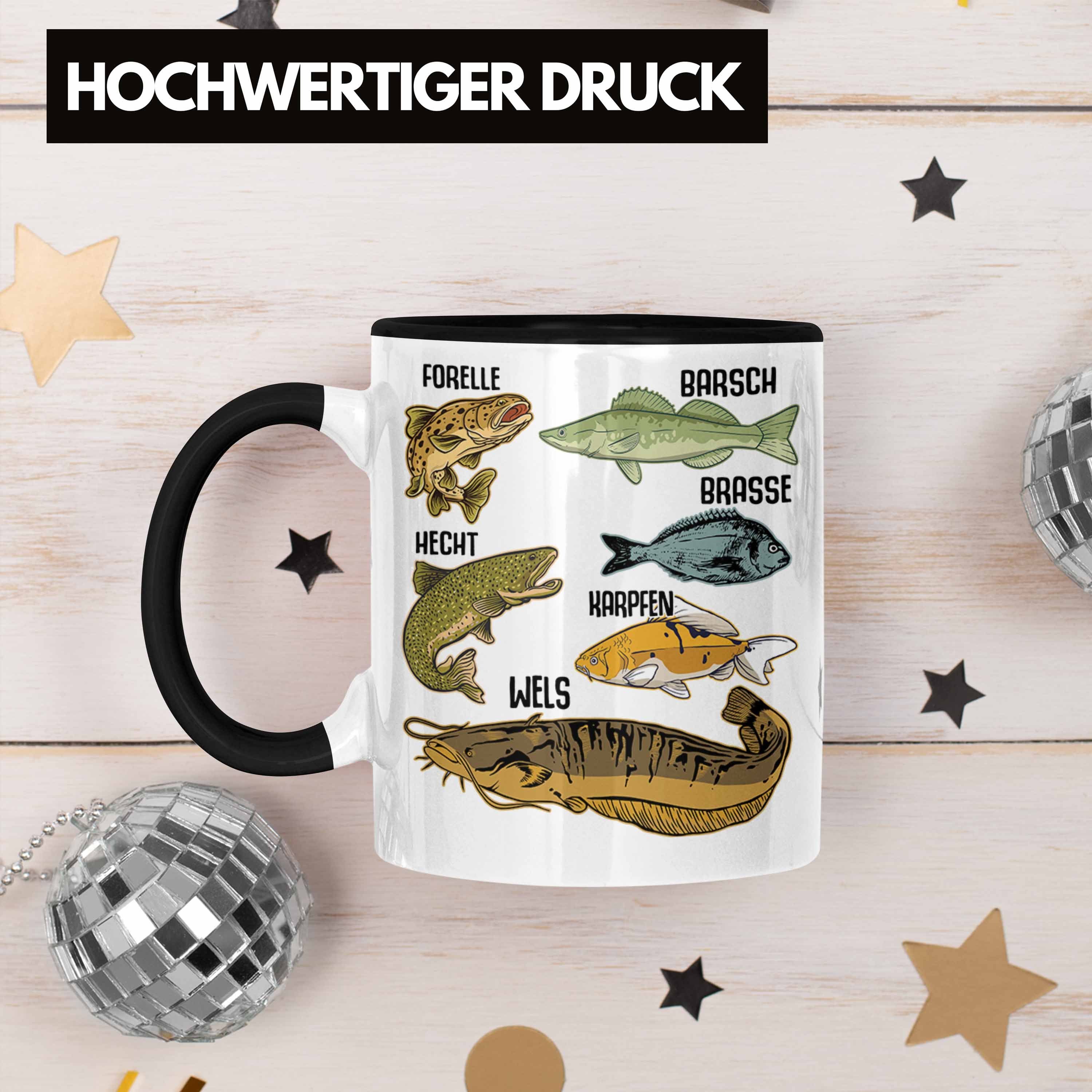Hobbyangler Hecht Schwarz Trendation Barsch Trendation Fischer Forelle Angeln Fischarten - Raubfische Kaffeetasse mit Tasse Angler Tasse Geschenk
