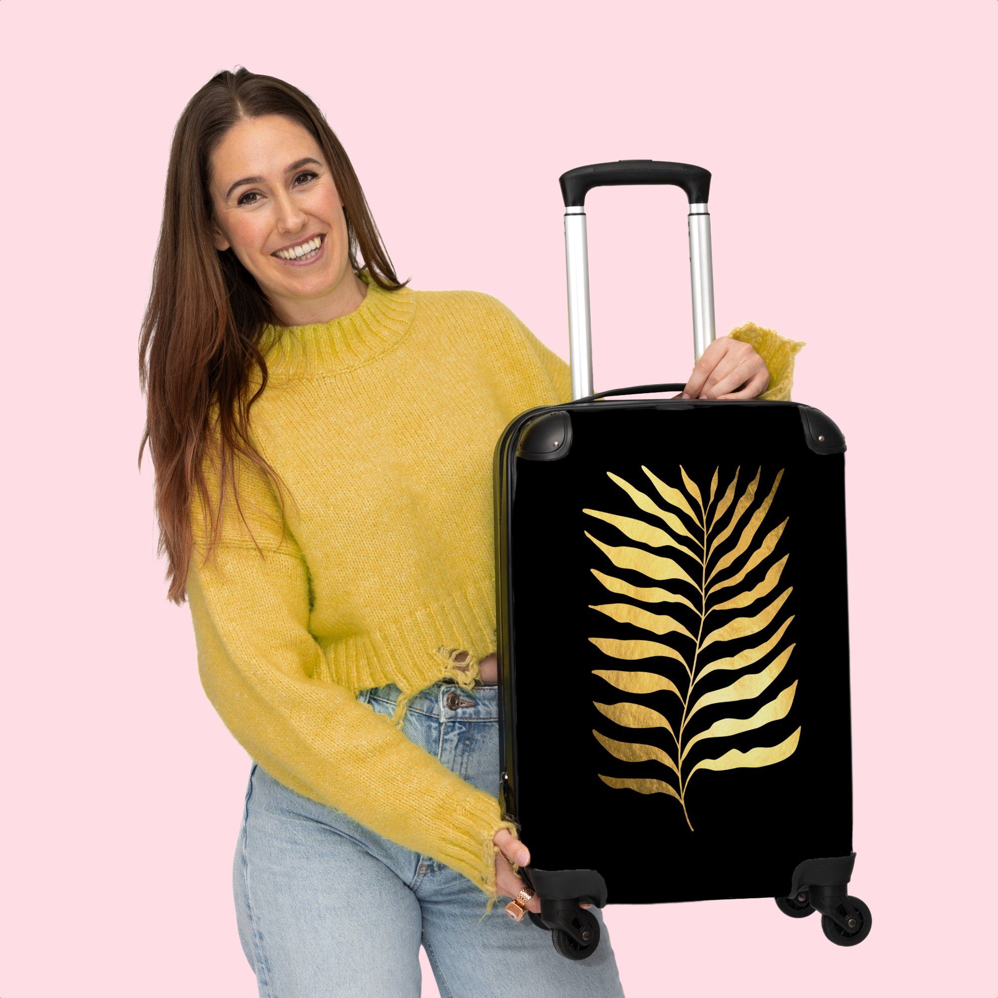 NoBoringSuitcases.com© Handgepäckkoffer 55x35x20cm - Trolley Rollkoffer Natur - Design, Rollen, Rollen Cabin Blätter - - Reisekoffer Luxus 4 4 Kleine - Handgepäck Gold mit