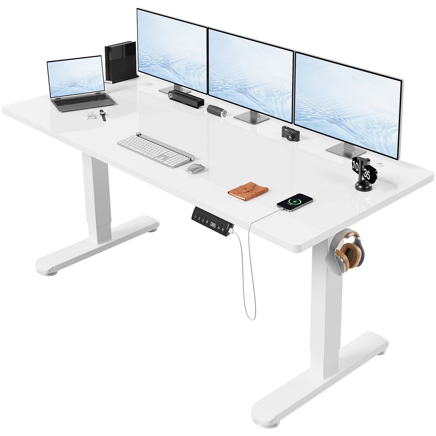 HOMALL Schreibtisch Höhenverstellbarer Elektrisch Schreibtisch, Vierteilige Tischplatte (Große Розмір 140*70cm 160/180*80cm, mit USB-Ladeanschluss, einstellbare 3-stufige Höhe)