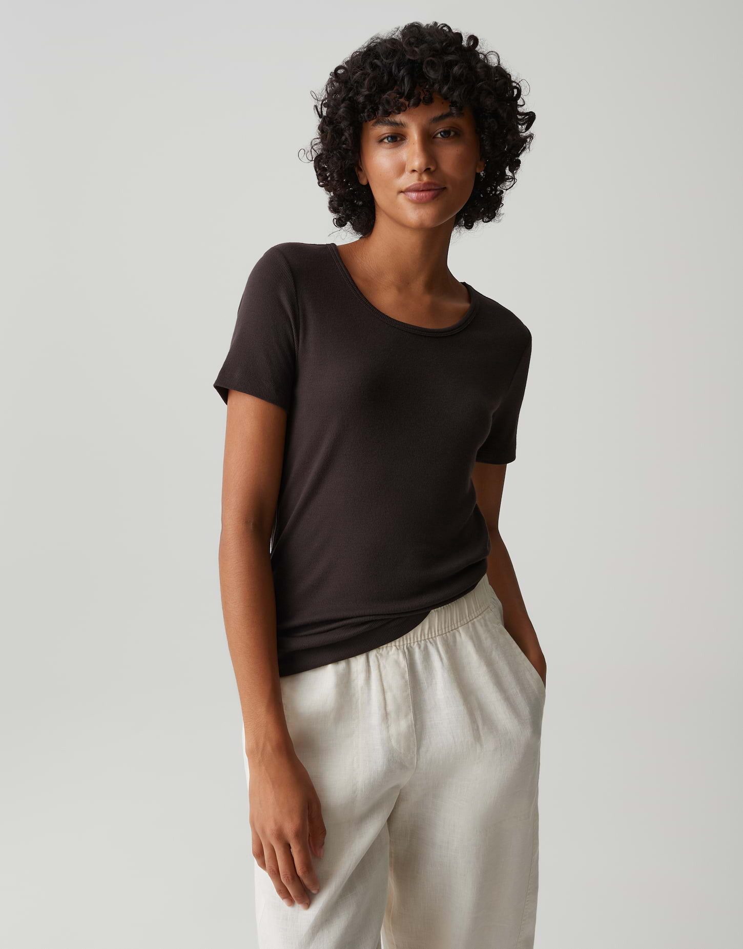 OPUS T-Shirt Safin mit Rippstruktur Feines Rippshirt Slim Fit Der überschnittene Arm sorgt für eine relaxte Silhouette