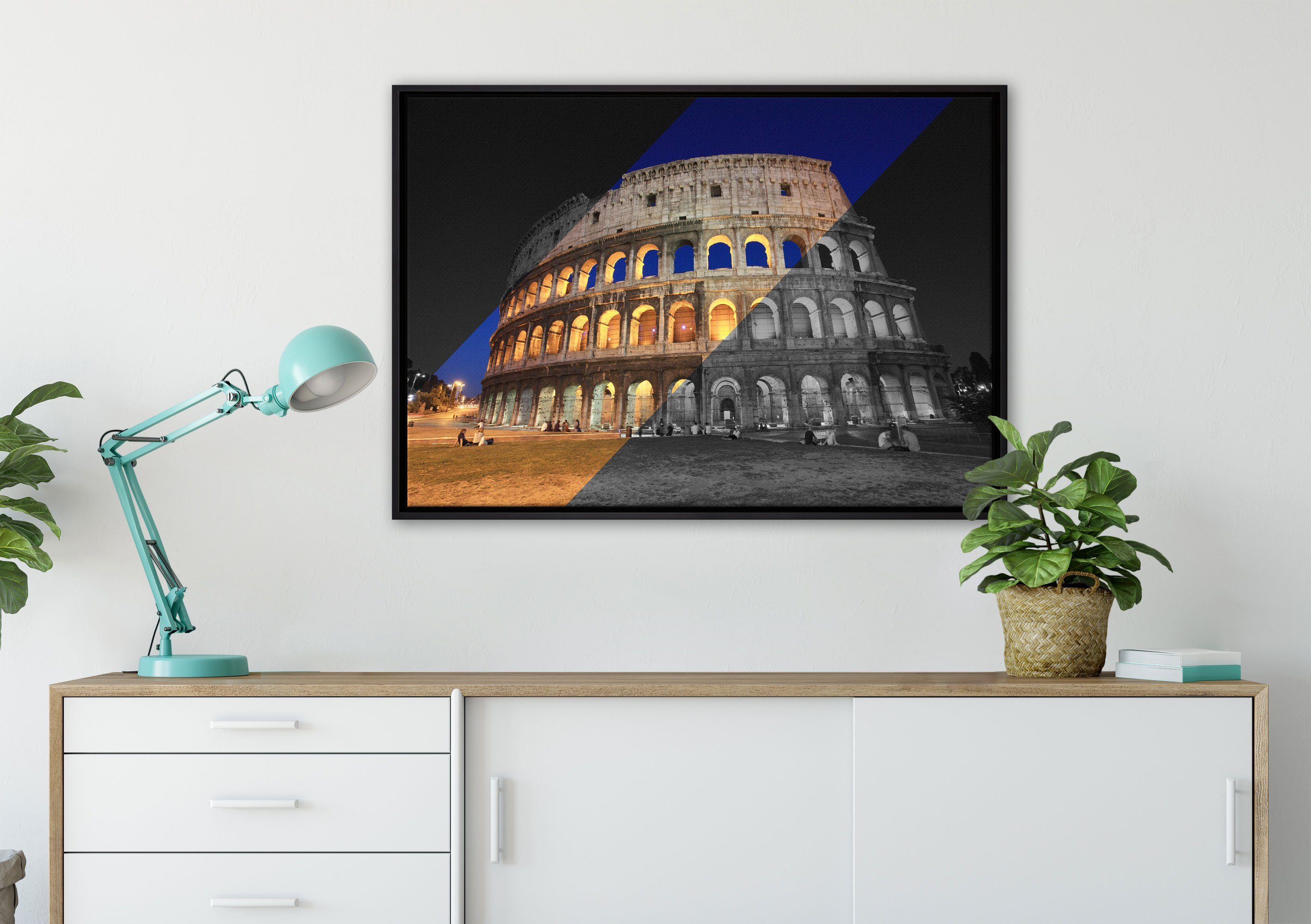 in Rom gefasst, in Leinwandbild inkl. bespannt, Italien, St), Pixxprint Leinwandbild Wanddekoration Colosseum (1 Schattenfugen-Bilderrahmen einem fertig Zackenaufhänger