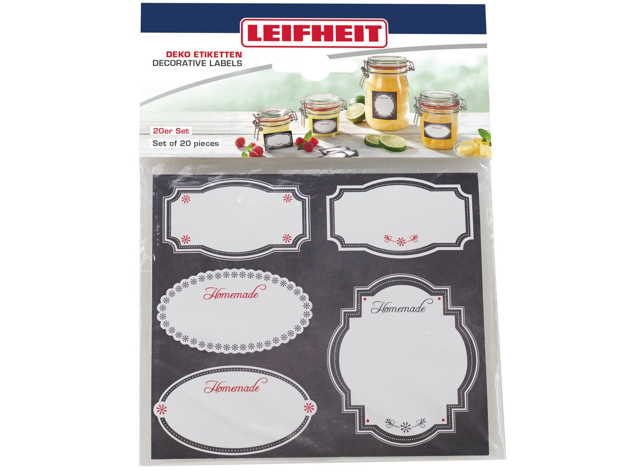 Leifheit Einmachglas Deko Etiketten Schwarz & Weiß, Papier, (20-tlg), 20 Etiketten, zum Beschriften, verschiedene Größen, selbstklebend