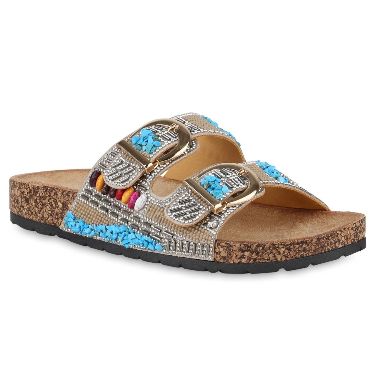 VAN HILL 840950 Pantolette Damen Pantoletten Sandalen Bequeme Strass Zierpe günstig online kaufen