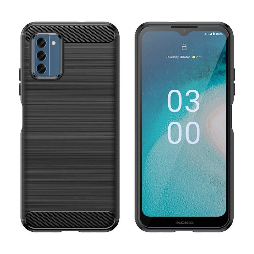COFI 1453 Bumper Carbon Case für Nokia C22 flexible Silikon-Carbon-Hülle schwarz