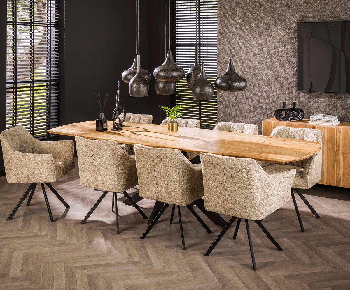 Maison ESTO Esstisch ESCANDI oval ausziehbar Esszimmertisch Akazie massiv natur 175/275 cm, Breite: 90 cm