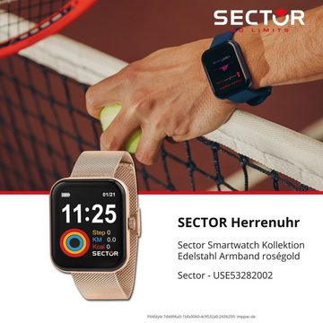 Sector Sector Herren Armbanduhr Smartwatch, Analog-Digitaluhr, Herrenuhr rund, groß (ca. 41x49,8mm), Edelstahlarmband, Sport-Style