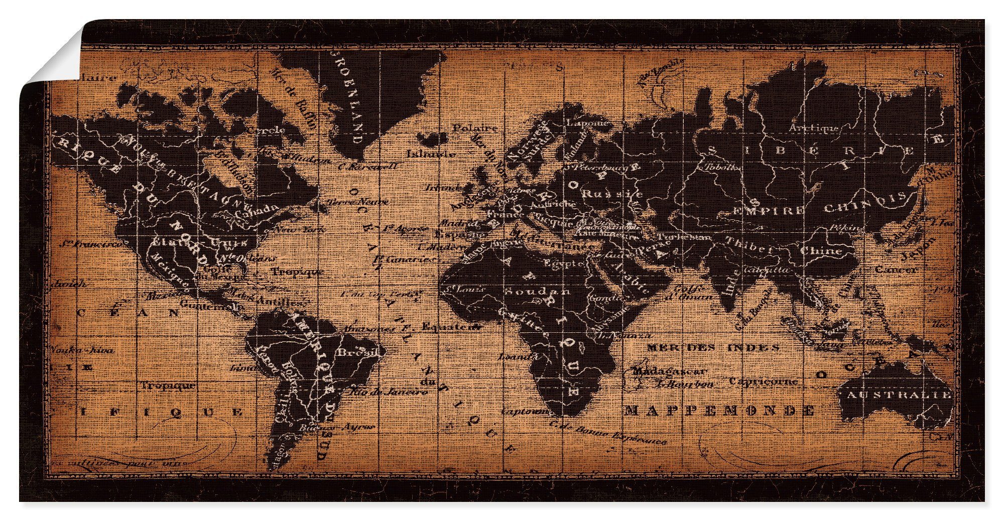 Wandaufkleber Größen Weltkarte, versch. Artland (1 Leinwandbild, als Wandbild Alte Poster oder St), Landkarten in