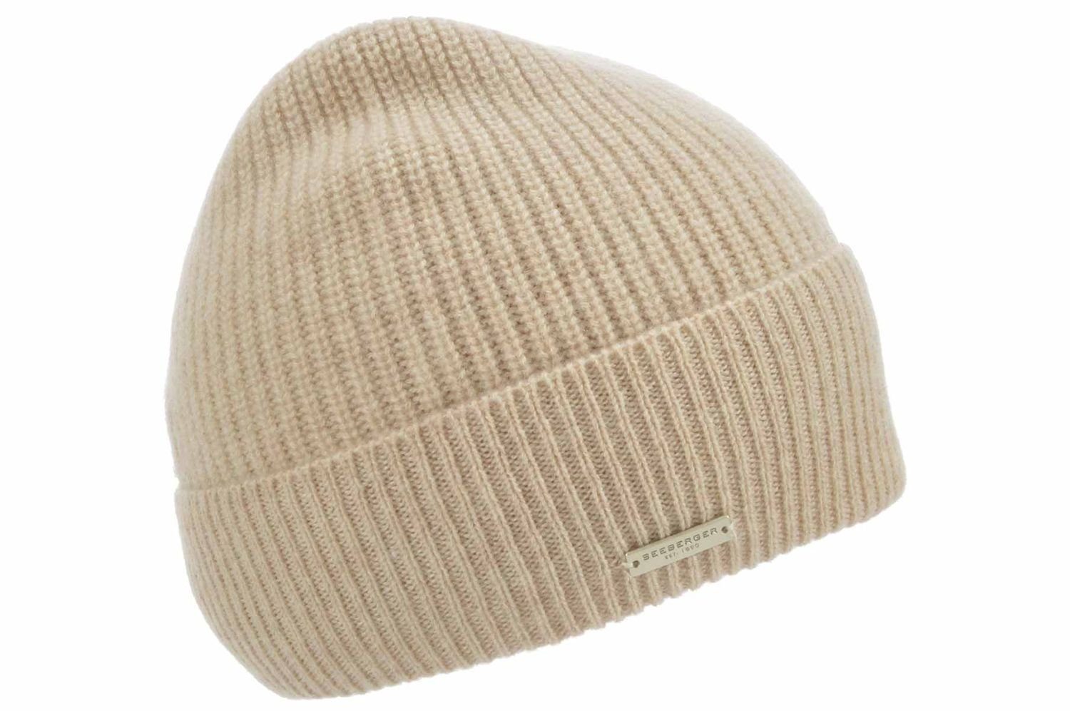 Seeberger Strickmütze Kaschmir in Rippenmuster & mit Aufschlag