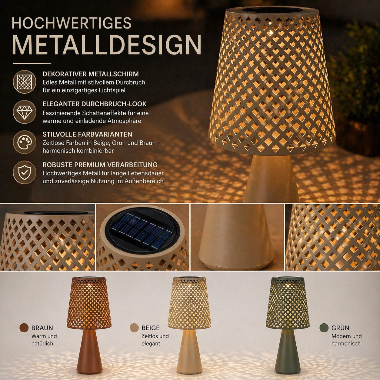formano LED Laterne Solarleuchten Outdoor 3er Set Solar Tischlampe Garten Terrasse Balkon, LED fest integriert