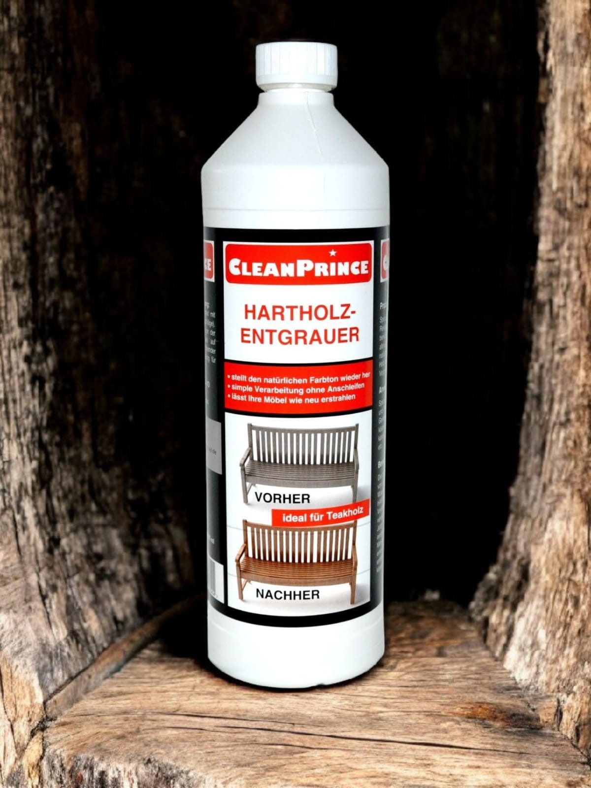 CleanPrince Hartholz - Entgrauer Reiniger für vergrautes Holz Holzreiniger (für Teakholz, Bankirai, unlackierte Naturhölzer)