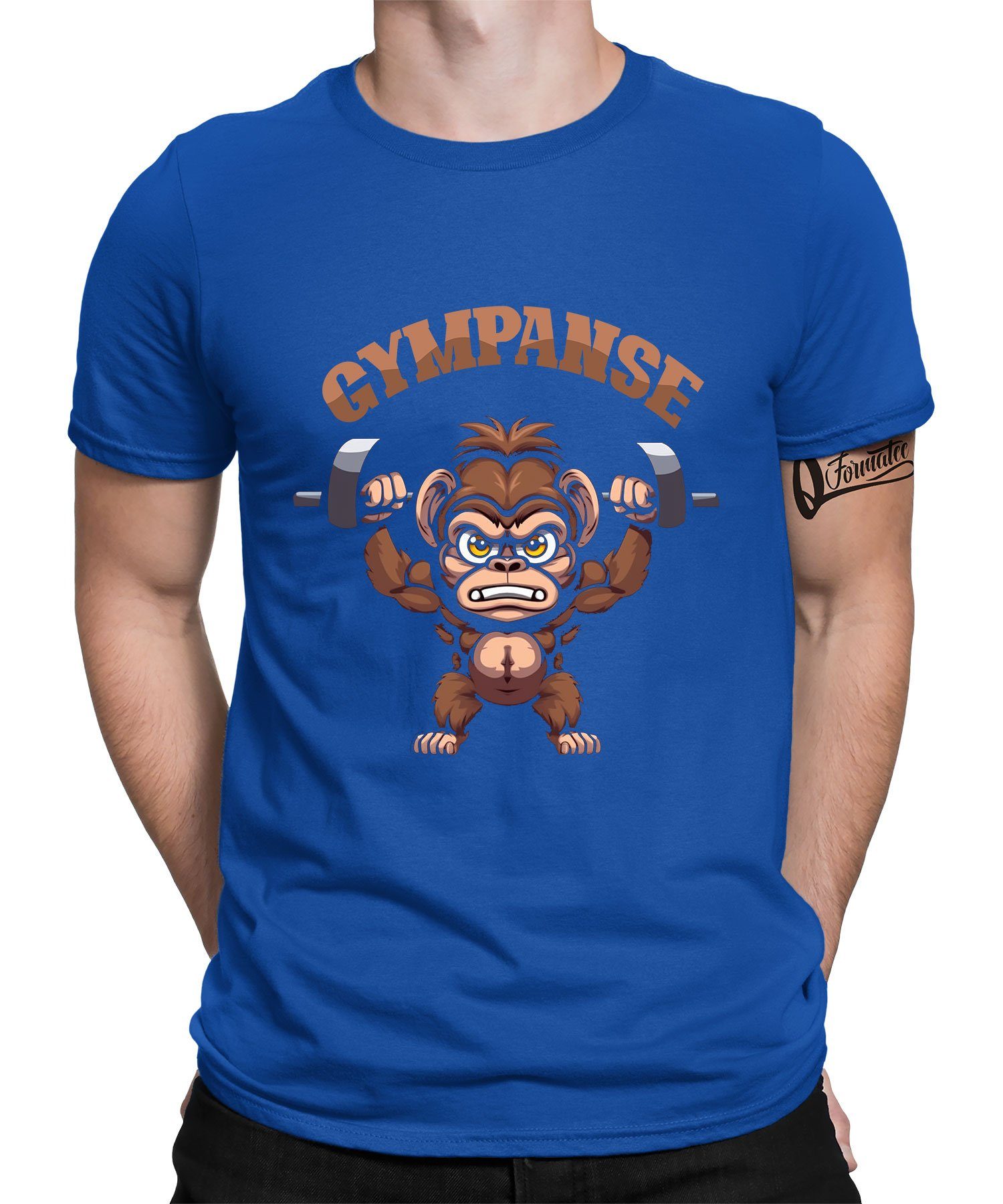 Quattro Formatee Kurzarmshirt Gympanse - Gym Workout Fitness Herren T-Shirt (1-tlg) Blau