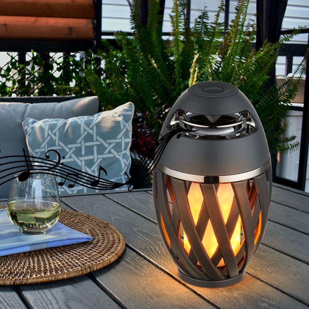 Außen-Tischleuchte, Tischleuchte verbaut, mit Bluetooth Globo Feuereffekt Kaltweiß, fest Tageslichtweiß, und LED Außen LED-Leuchtmittel