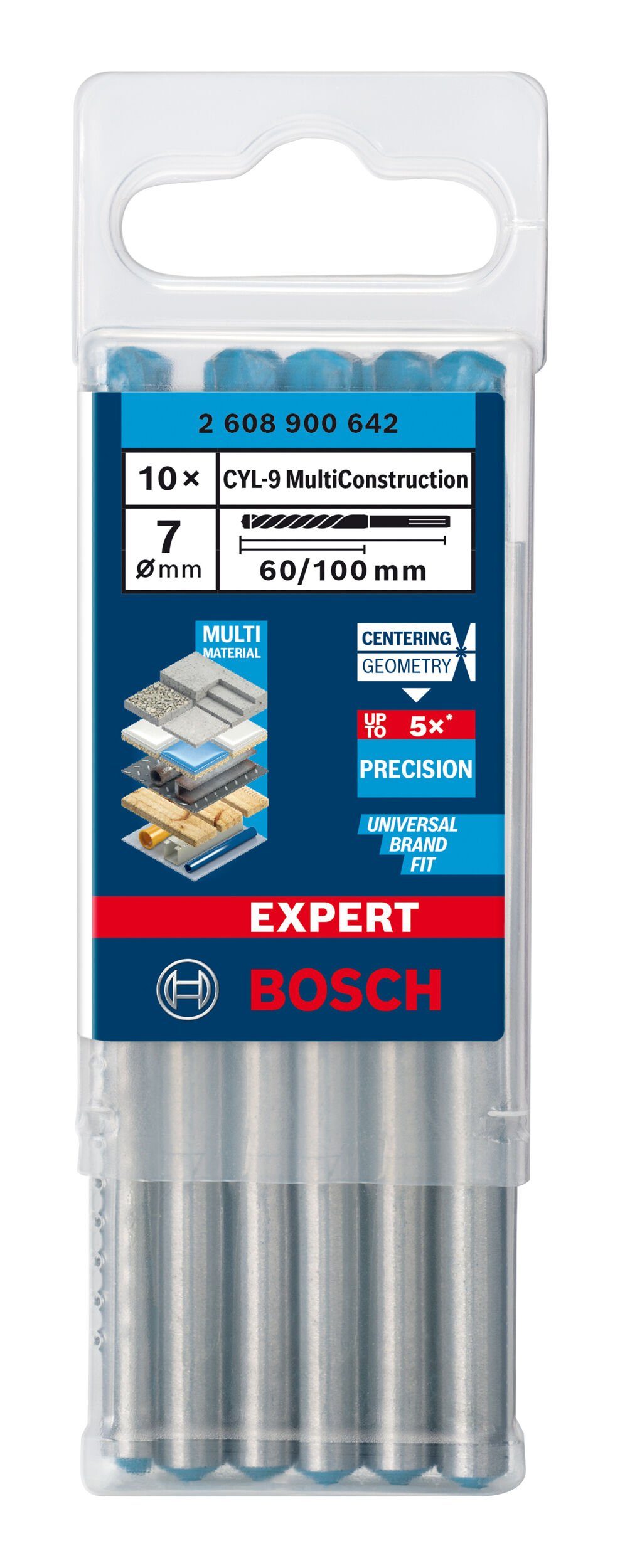 BOSCH Universalbohrer Expert Construction CYL-9 Expert - 10er-Pack CYL-9 100 60 Multi - x x Stück), 7 mm (10 MultiConstruction