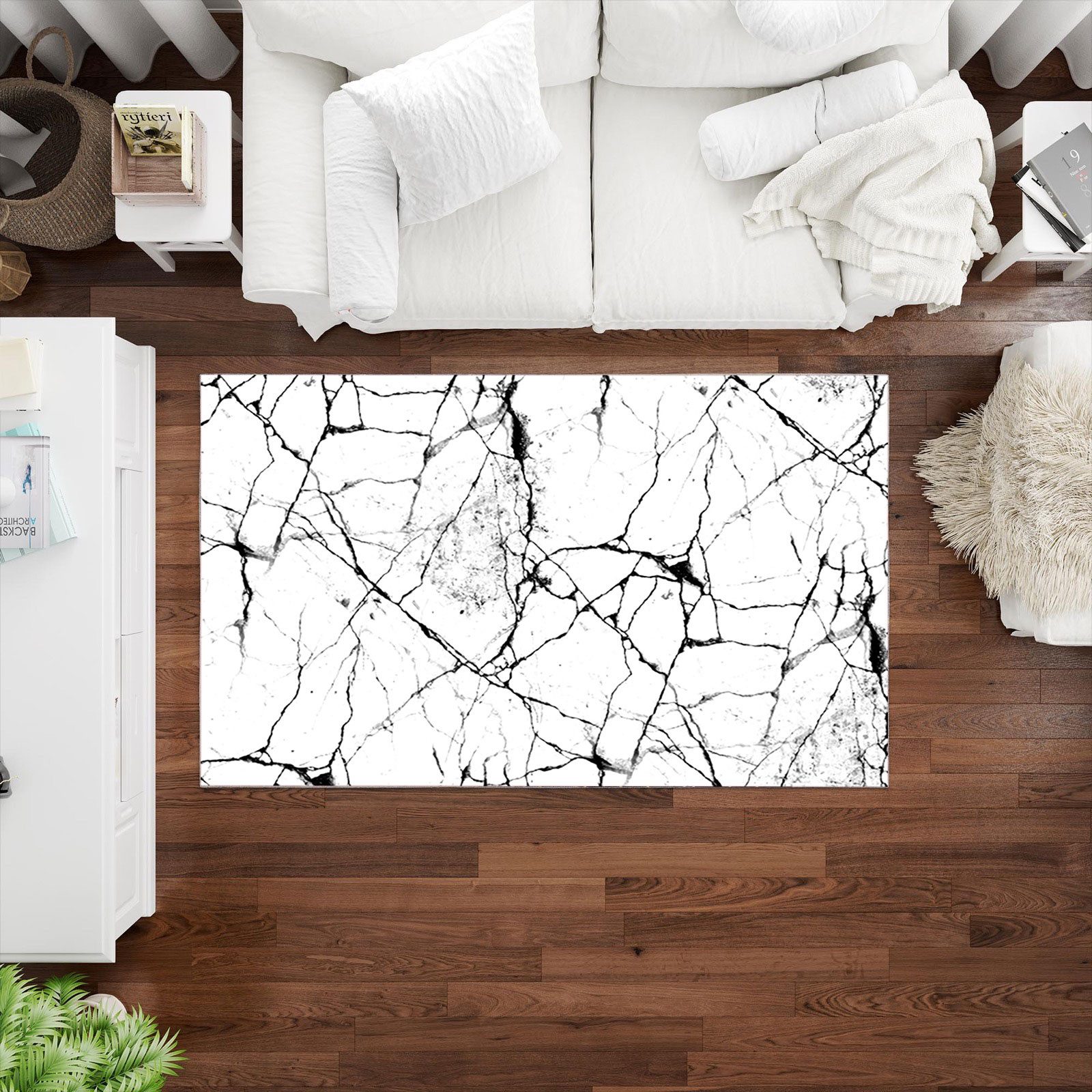 Jungengel Teppich Marmor Wohnzimmer Weiß Teppichläufer günstig online kaufen