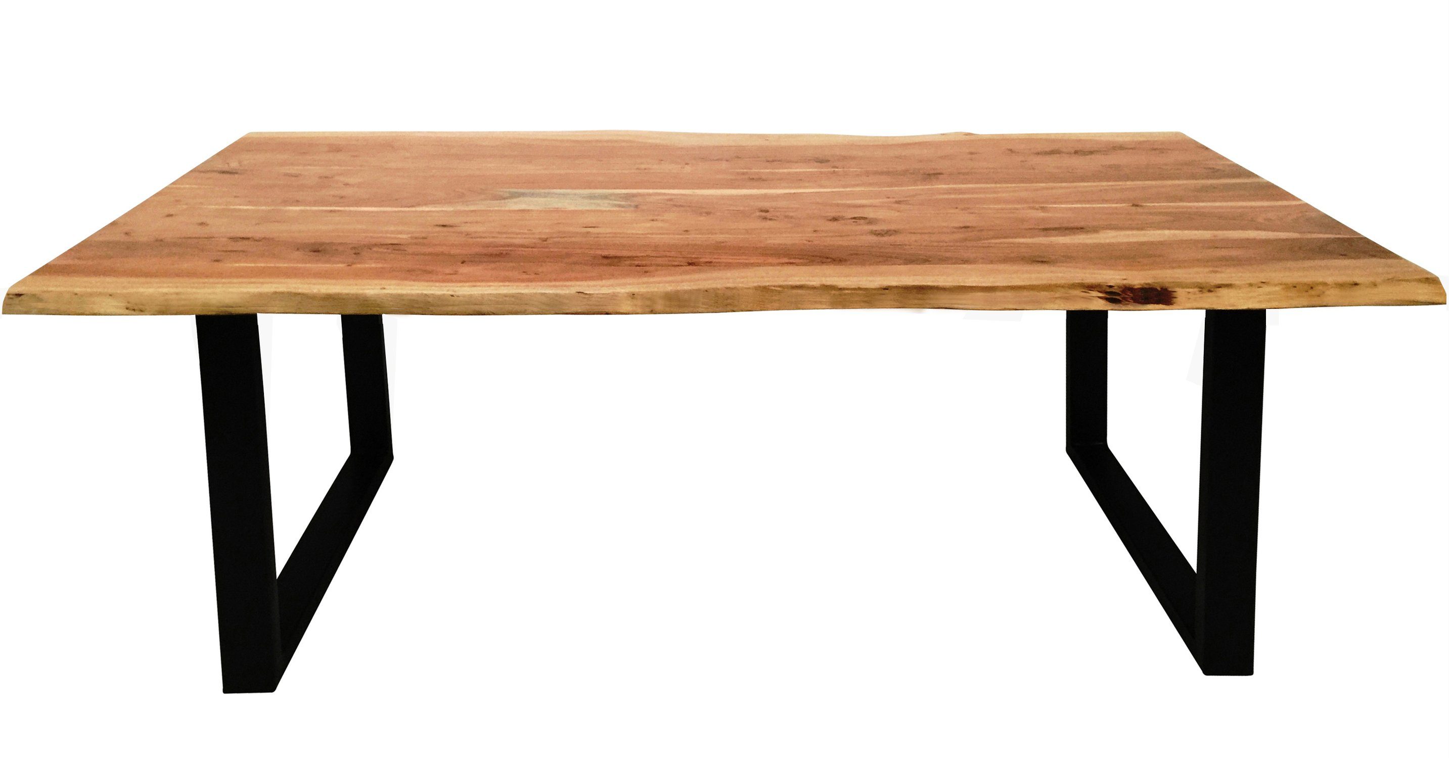 TPFLiving Baumkantentisch Metallgestell in U-Form (mit Baumkante wie gewachsen, Esszimmertisch massiv - Wohnzimmertisch - Holztisch), Platte Akazie, Gestell Stahl - Platte natur, Gestell schwarz lackiert