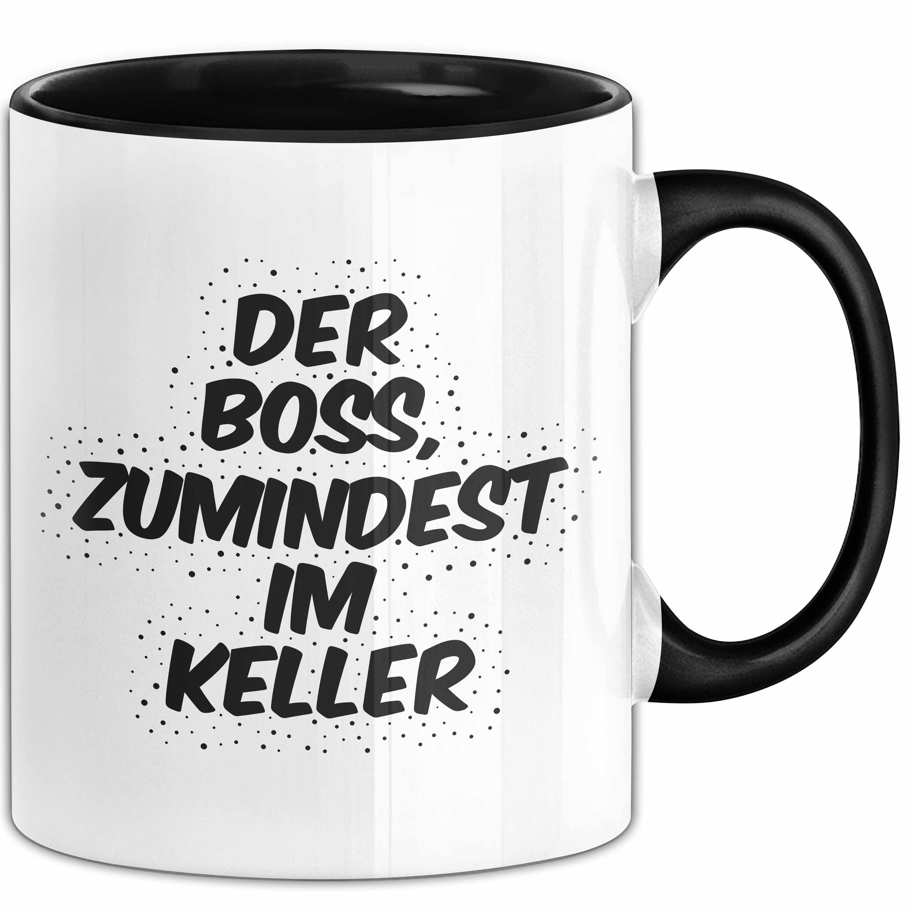 Trendation Tasse Der Boss, zumindest im Keller Tasse mit Spruch Geschenk Männer, Keramik