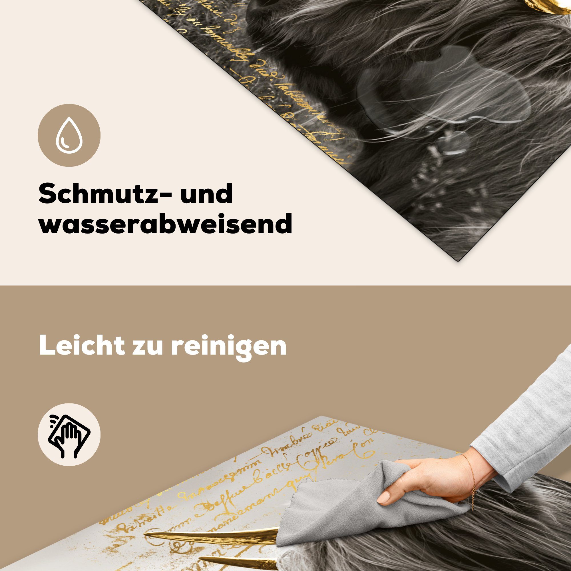 tlg), 78x78 (1 - Vinyl, für MuchoWow Zitat, Gold Arbeitsplatte cm, Herdblende-/Abdeckplatte Schottischer Highlander - Ceranfeldabdeckung, küche